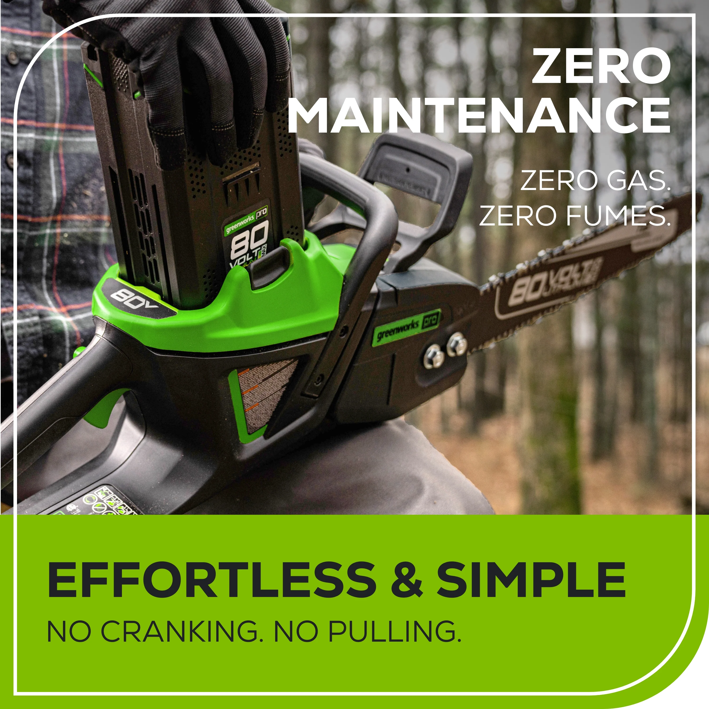 RENEWED 80V 18 2.5kW Cordless Battery Chainsaw (Sturdy Case, Chains Included) w/  4.0Ah Battery & 4A Charger)