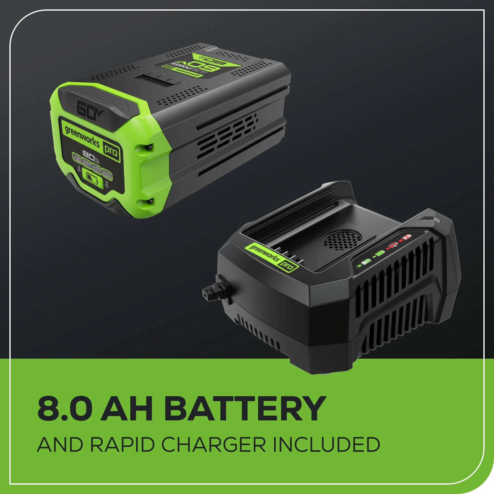 60V 20 Cordless Battery 3.2kW Chainsaw w/ 8.0Ah Battery & Rapid Charger