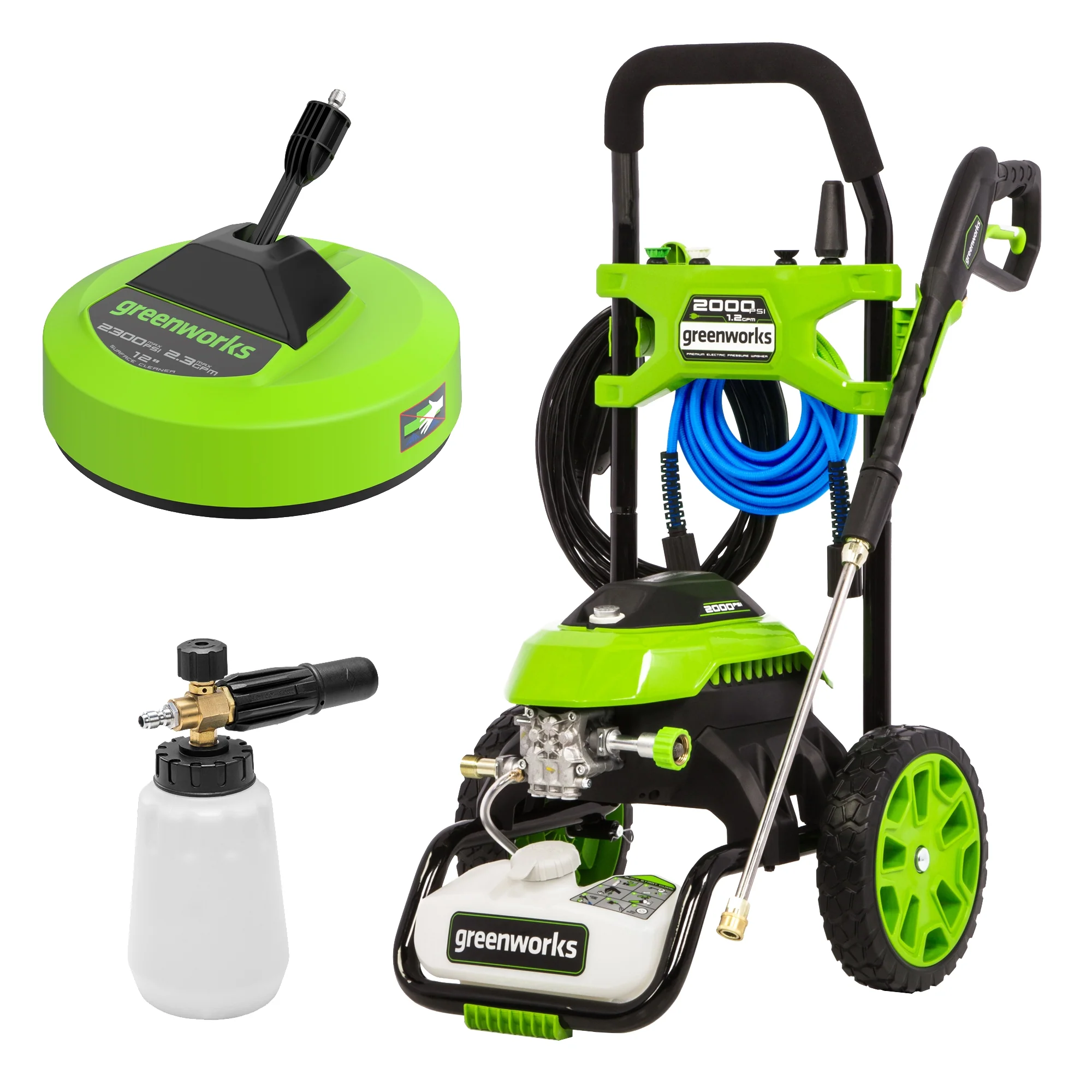 RENEWED 2000 PSI 14Amp 1.2 GPM Cold Water Electric Pressure Washer w/ 12” Surface Cleaner and Premium Foam Cannon