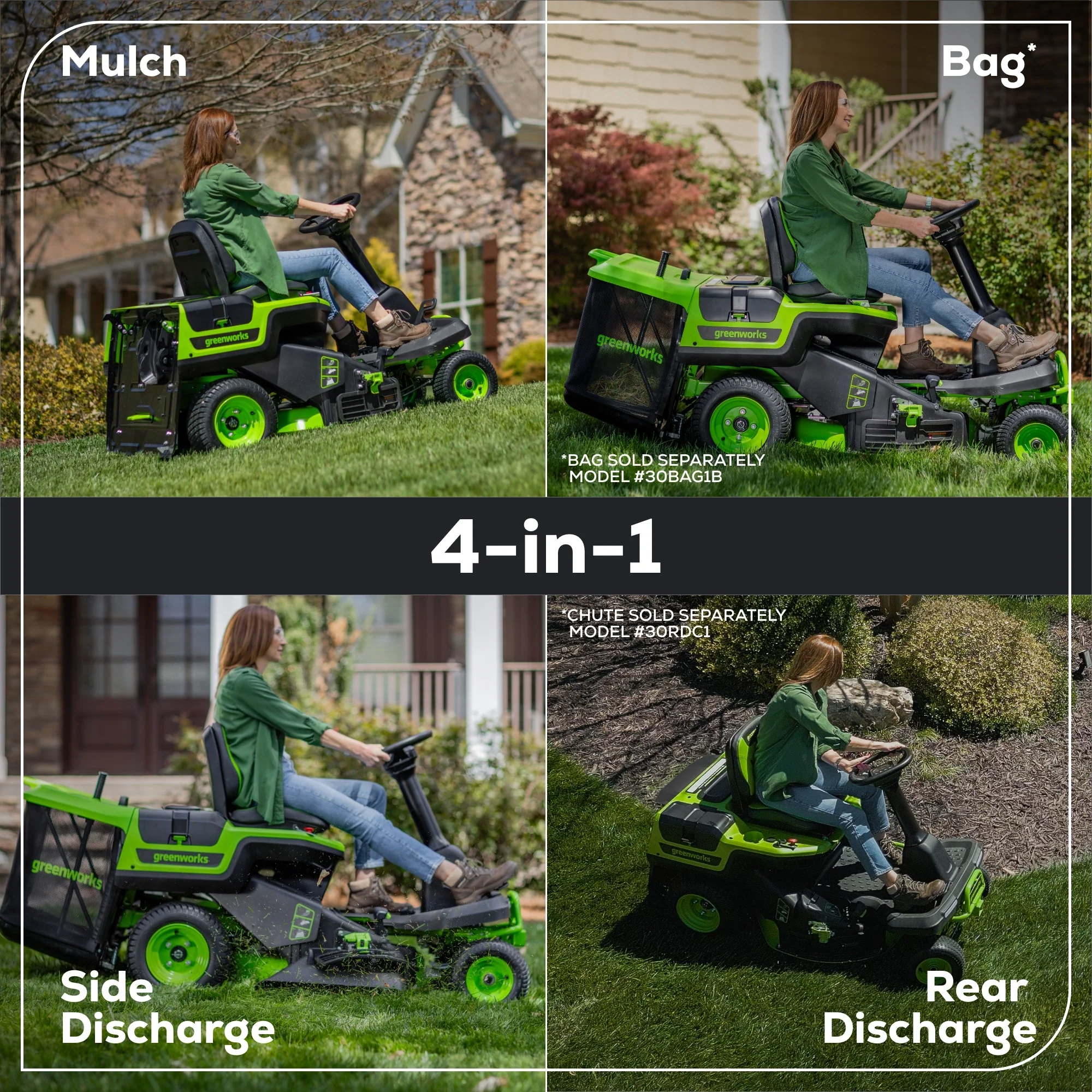 60V 30” CrossoverT Riding Lawn Tractor 3PC Combo Kit w/ Two 8.0Ah Batteries, Two 4.0Ah Batteries, One 2.5Ah Battery and Two Chargers