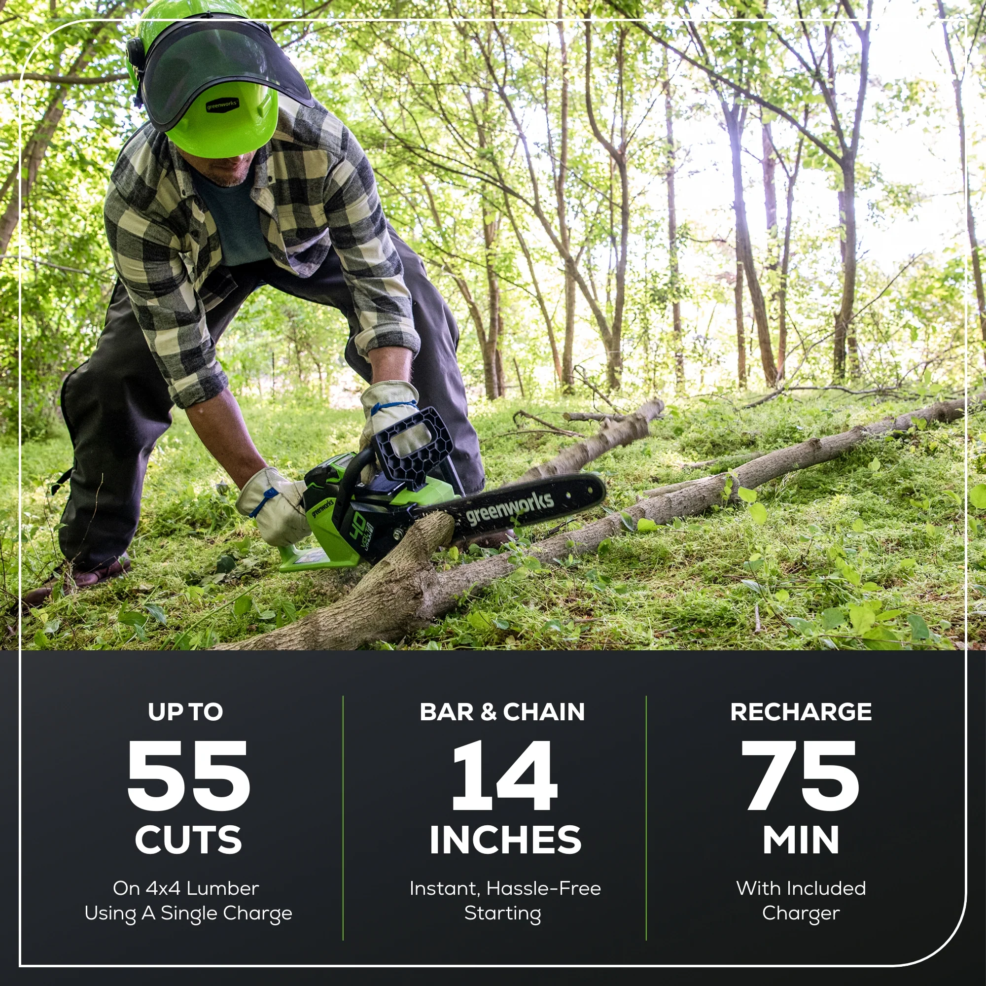 40V 14 Cordless Battery 1.5kW Brushless Chainsaw w/ 2.5Ah USB Battery & Charger