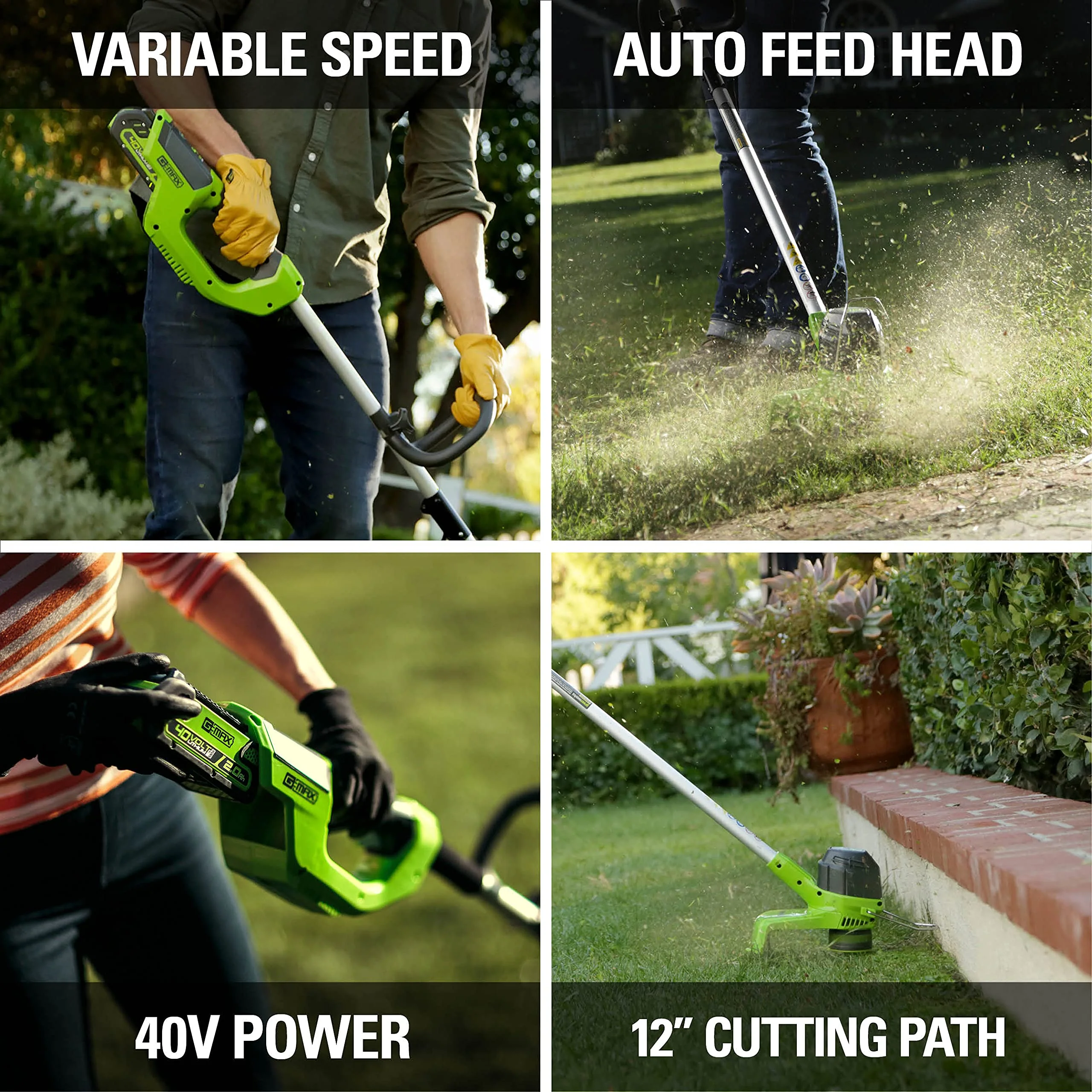 40V 8 Cordless Battery Edger & 12 String Trimmer Combo Kit w 4.0 Ah Battery & Charger