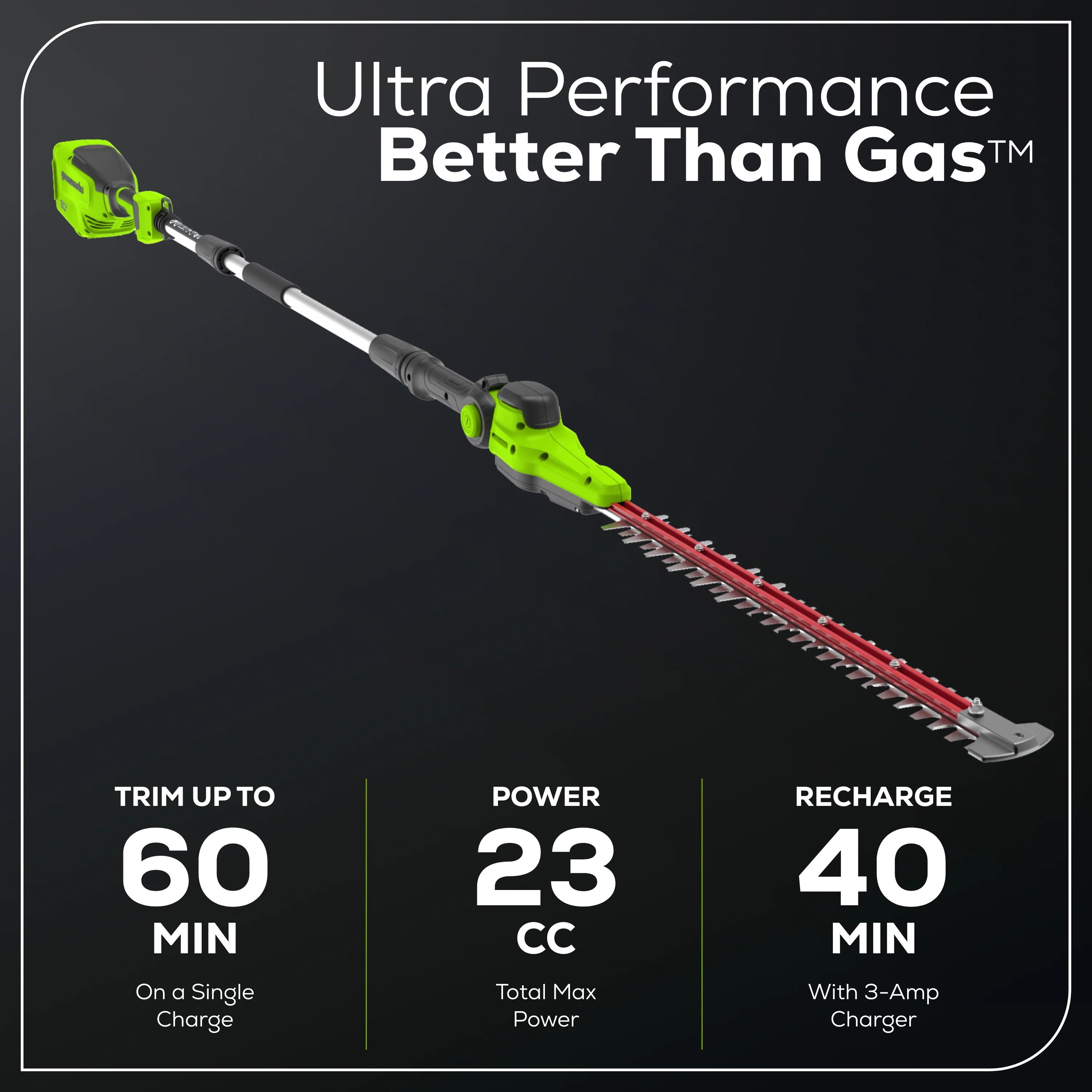 60V 20  6-position Cordless Battery Pole Hedge w/ 2Ah Battery and 3A Charger