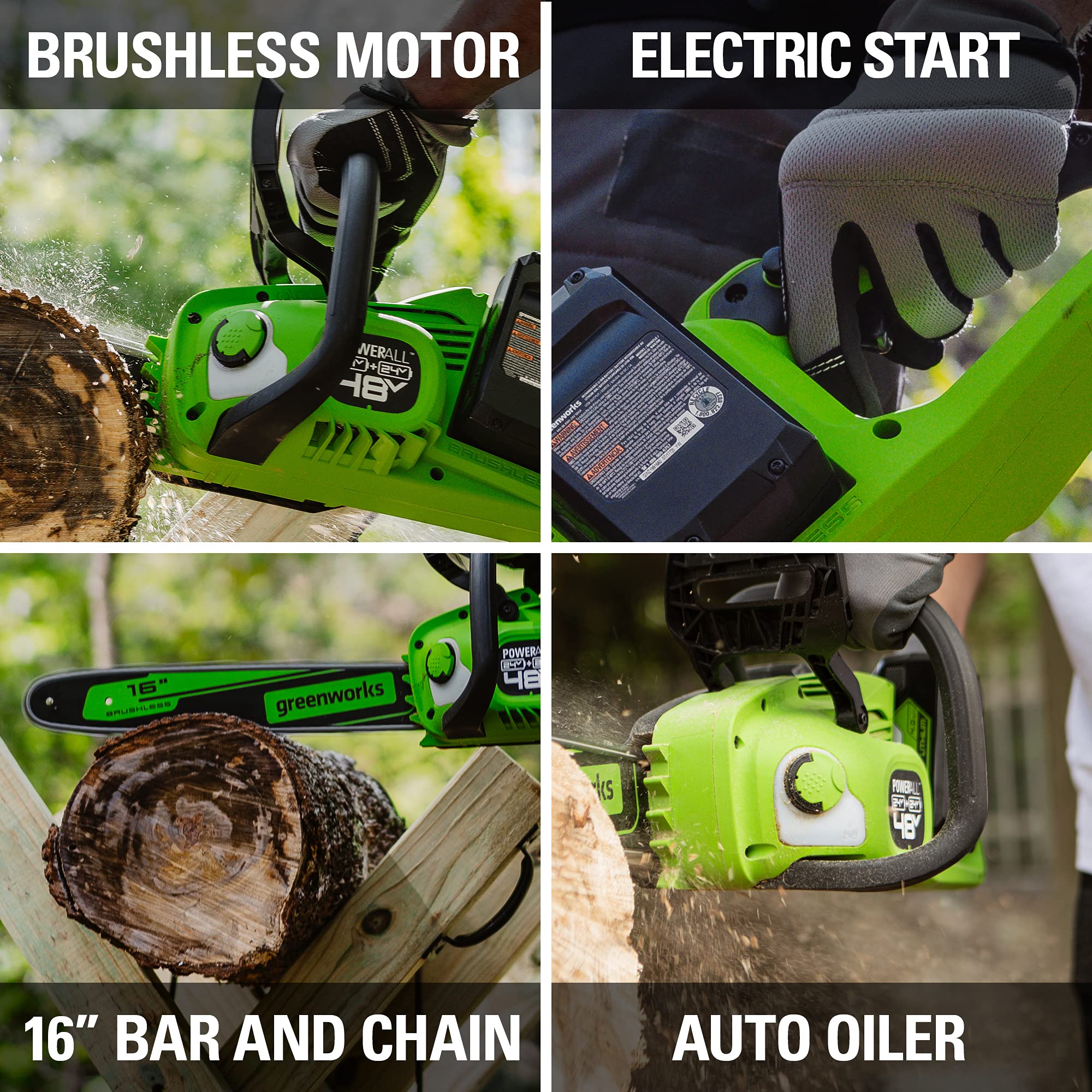 48V (2x24V) 16 Cordless Battery Chainsaw w/ Two (2) 4.0Ah USB Batteries & Dual Port Charger