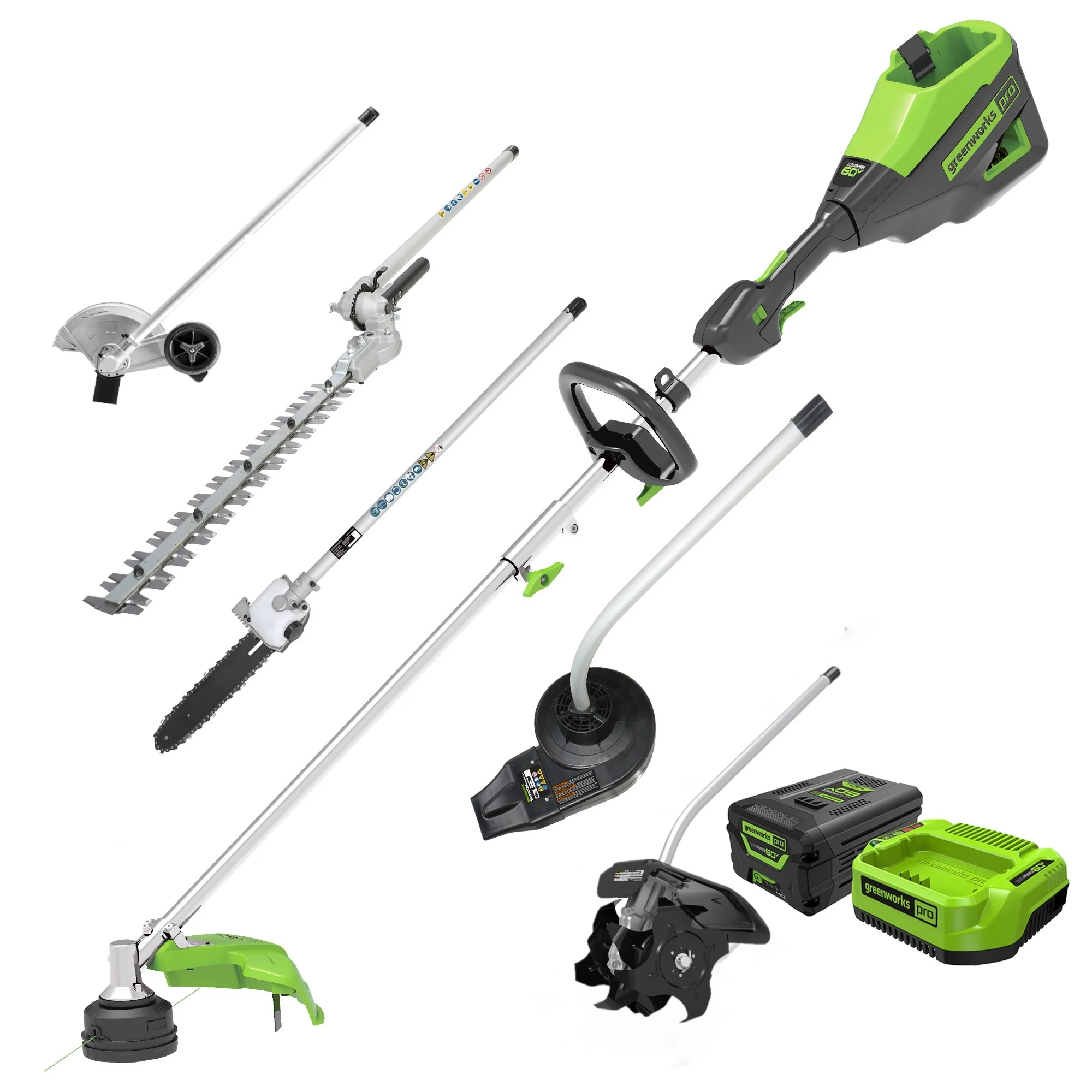 60V 16 Cordless Battery String Trimmer (Attachment Capable) & 5 Pcs Attachments Combo Kit w/ 4.0 Ah Battery & Charger