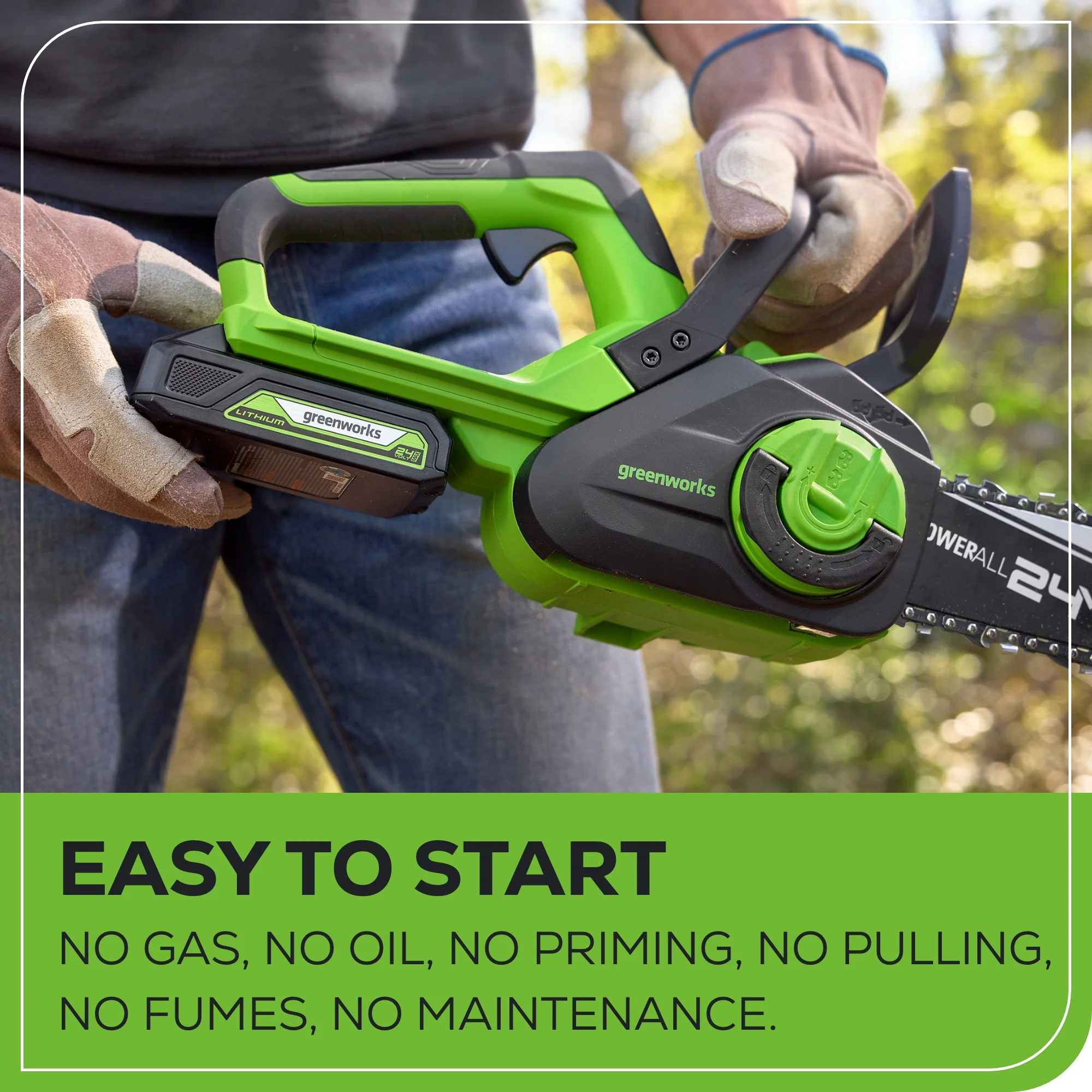 24V 10 Cordless Battery Chainsaw w/ 2.0Ah USB Battery & Charger