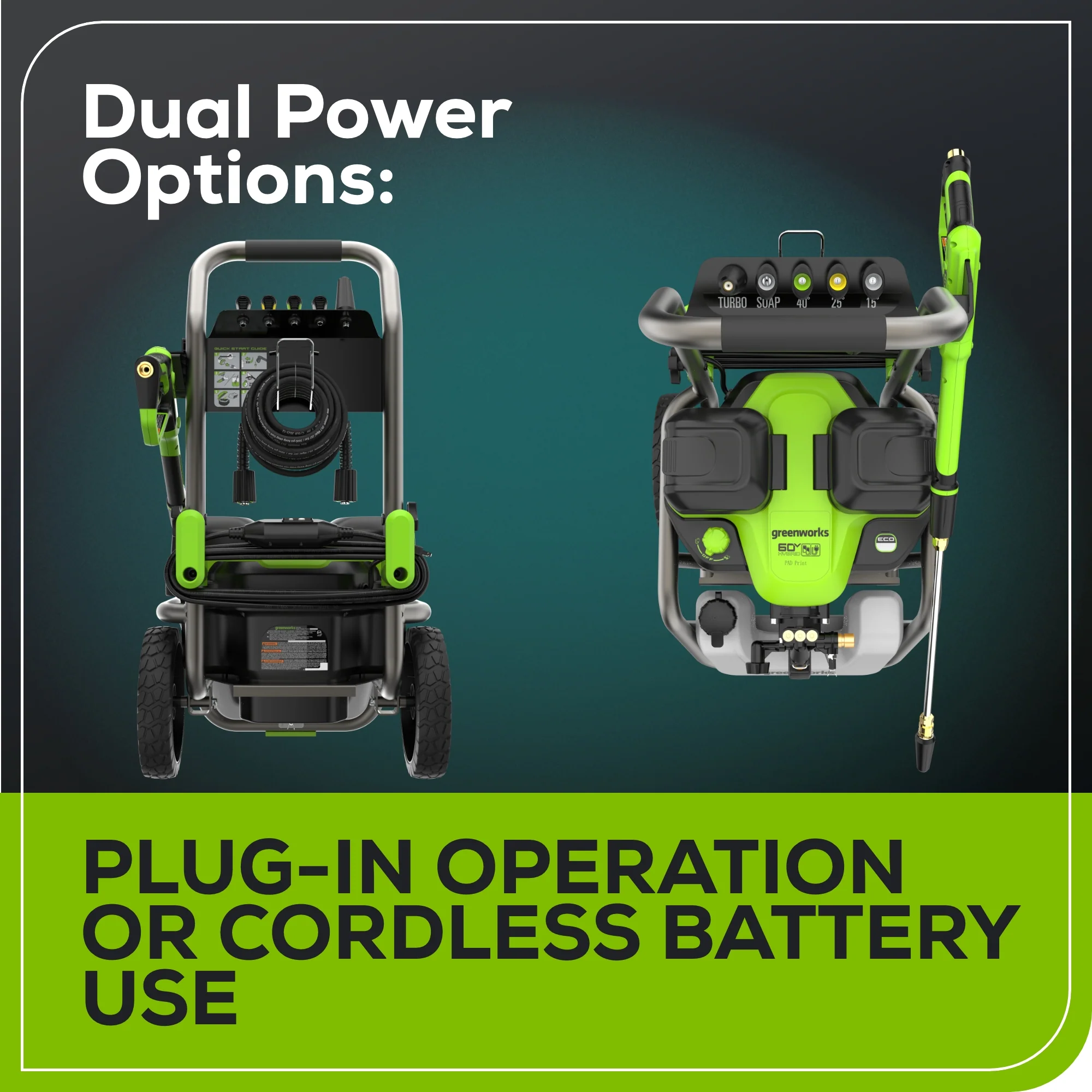 Corded/60V 3000-PSI 2.0 GPM Electric Pressure Washer w/ (2) 5.0Ah Batteries & Dual-Port Charger