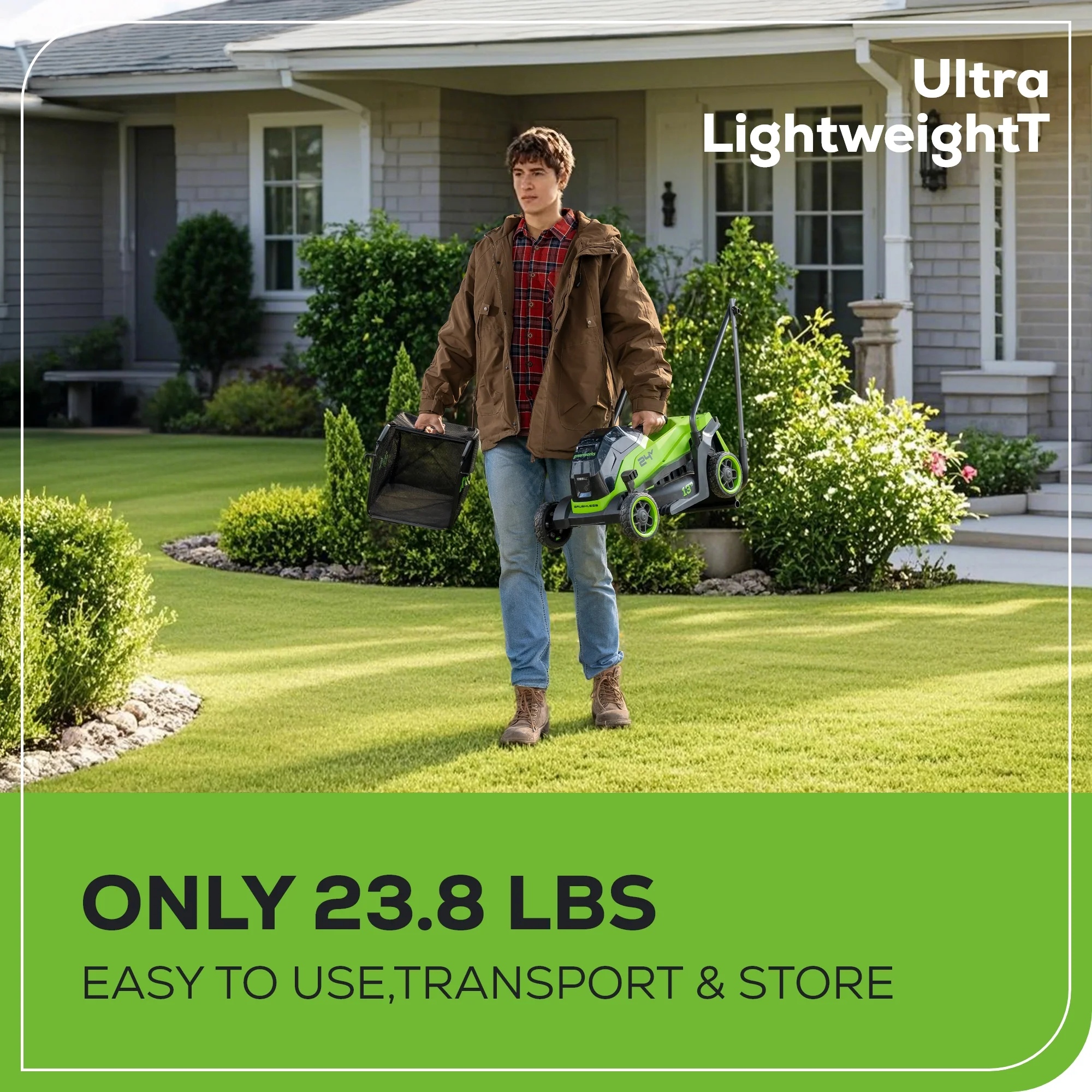 24V 13 Cordless Battery Brushless Push Lawn Mower w/ 4.0Ah Battery & Charger