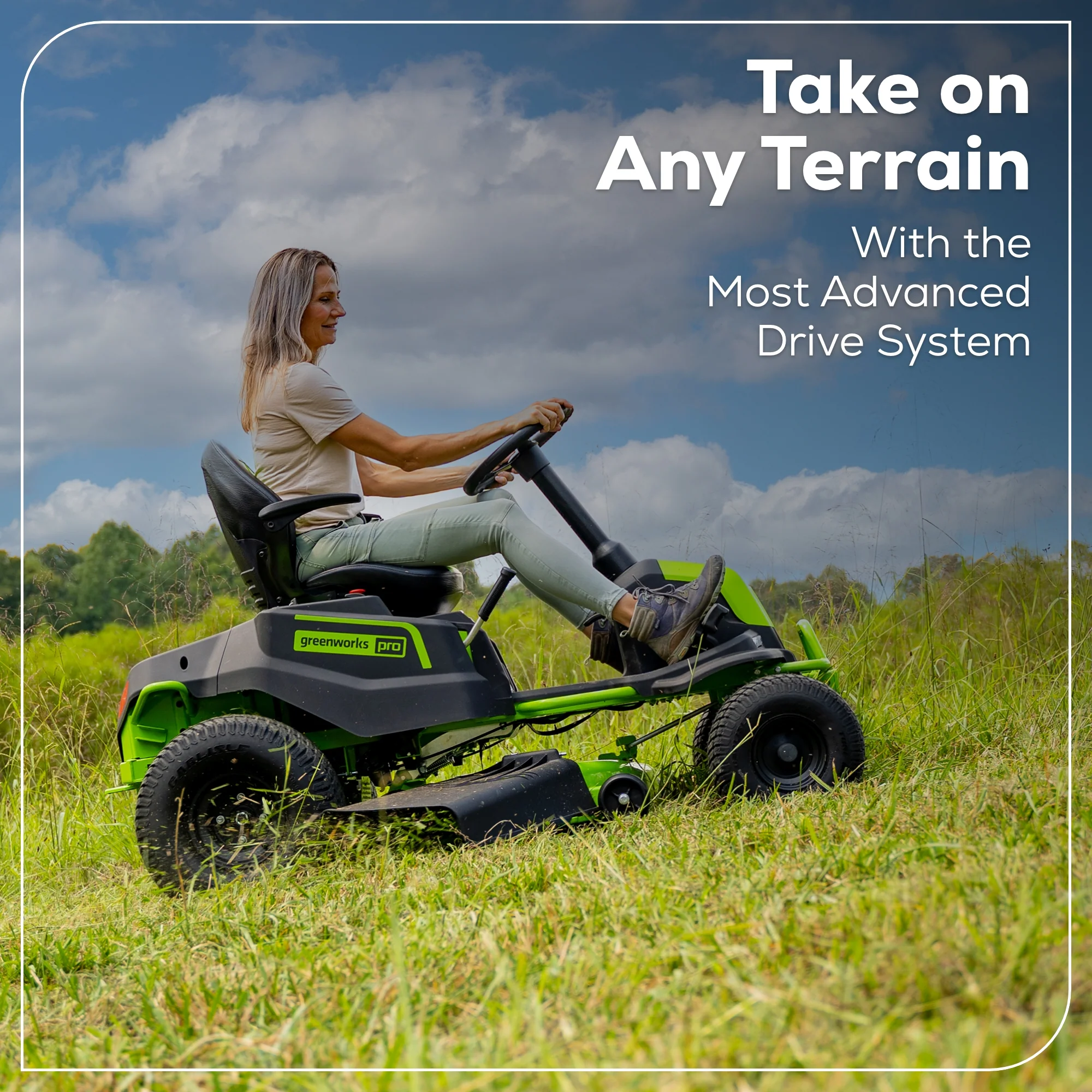 60V 42 Cordless Battery CrossoverT Riding Lawn Mower w/ Six (6) 8.0Ah Batteries and Three (3) Dual Port Turbo Chargers