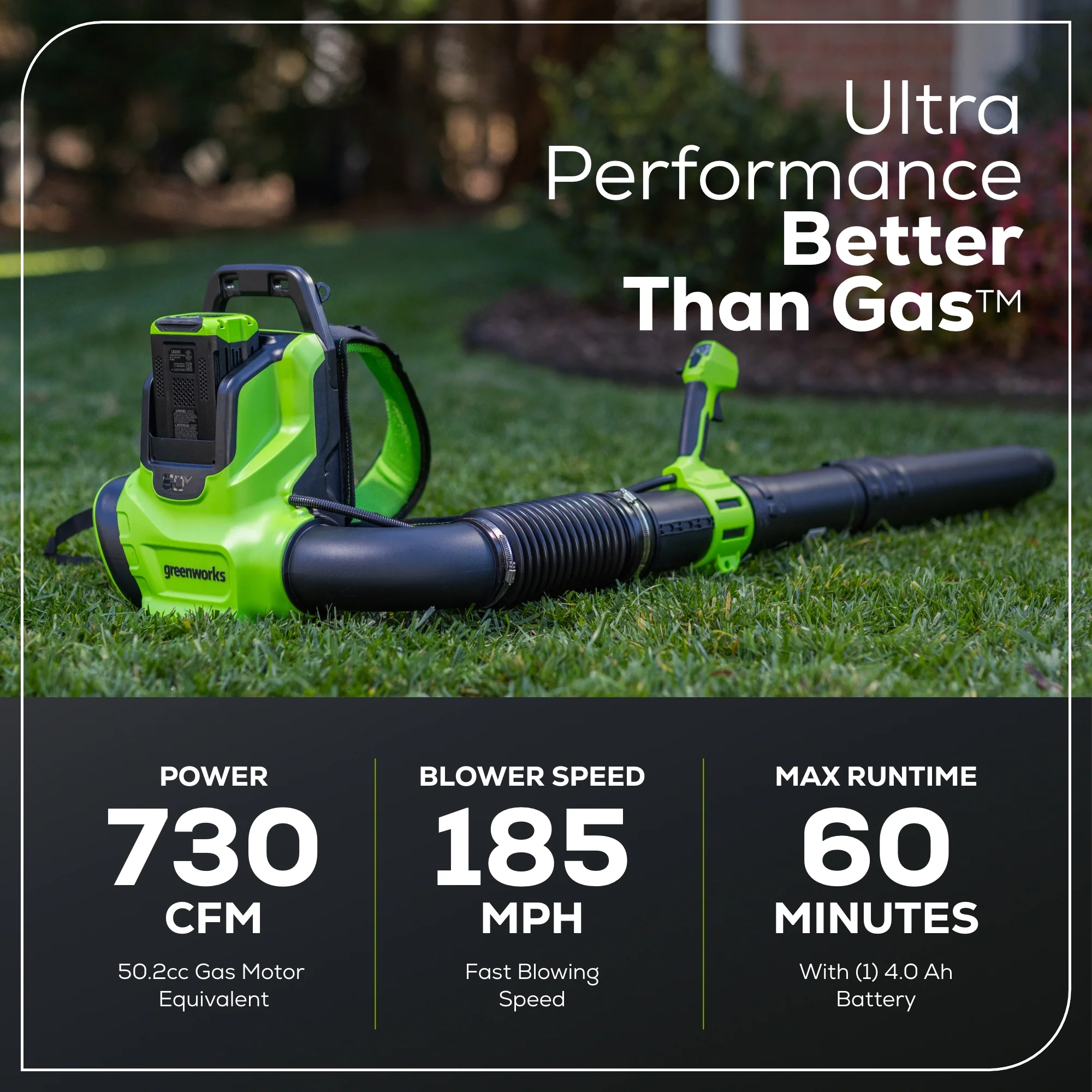 60V 730 CFM Cordless Battery Backpack Blower w/ 4.0Ah Battery & 3A Charger