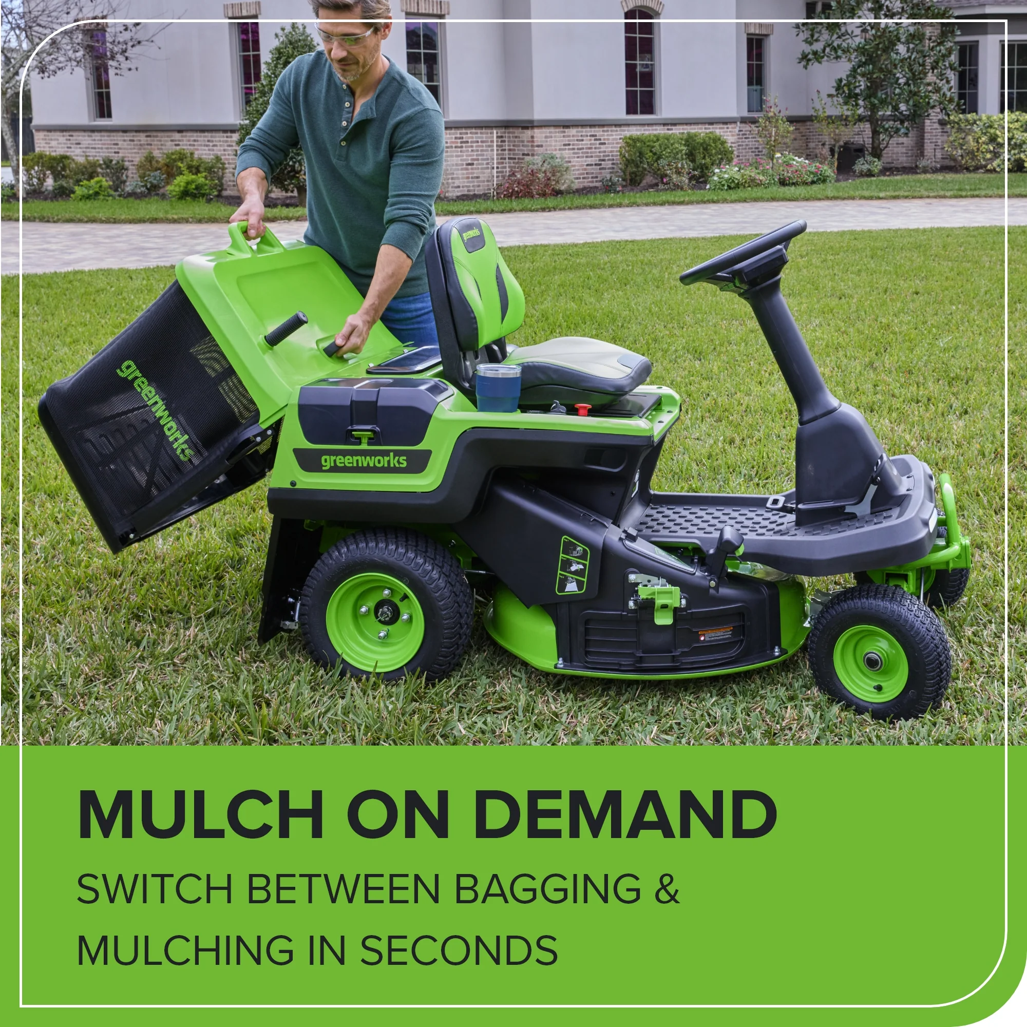 60V 30” CrossoverT Riding Lawn Tractor, Bagger Included w/ (4) 8.0Ah (1) 20.0Ah Batteries & 600-Watt Charger