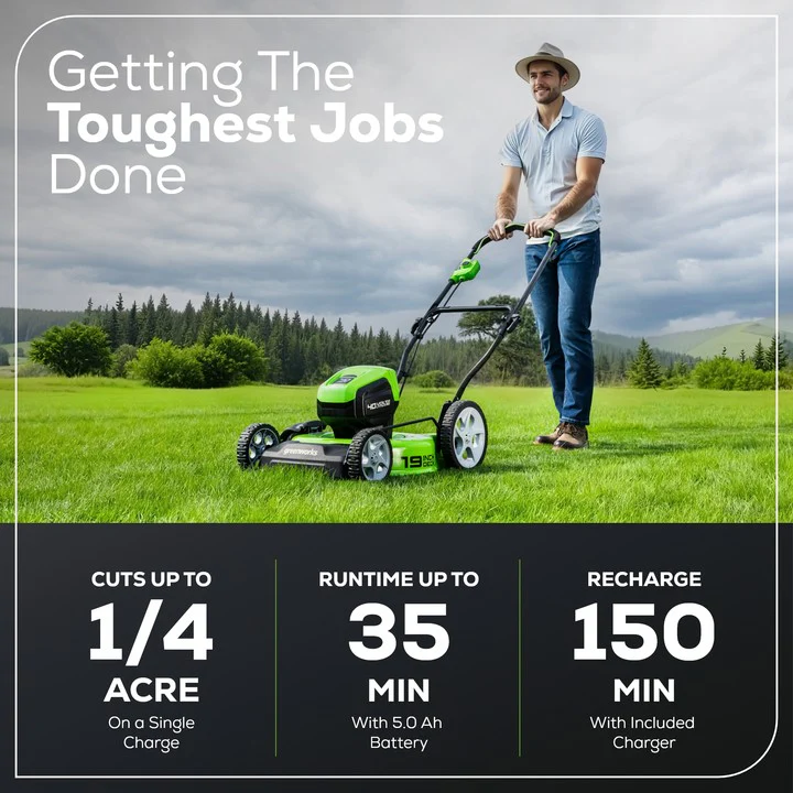 40V 19” Cordless Battery Push Lawn Mower w/ 5.0Ah USB Battery & Charger