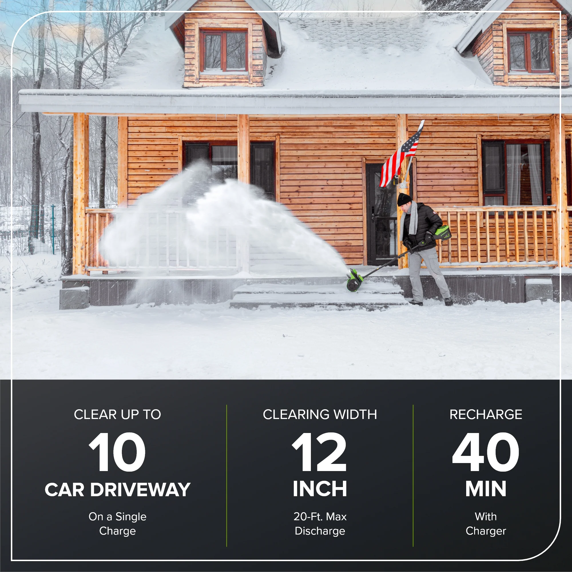 RENEWED 80V 12 Cordless Battery LED Snow Shovel w/ Directional Vanes, 4.0Ah Battery and Charger