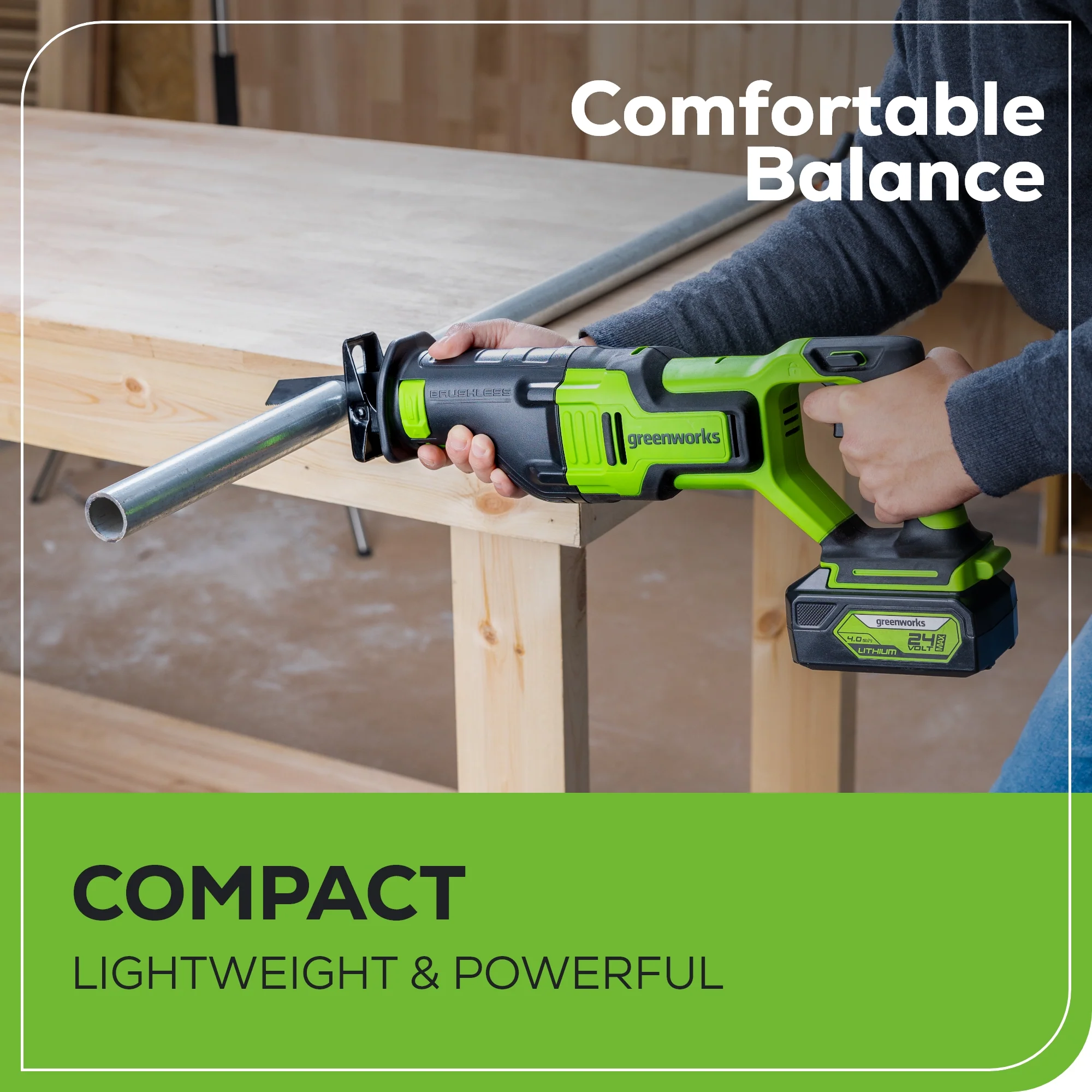 24V 1-1/8 Brushless Reciprocating Saw w/ 4.0Ah Battery & Charger