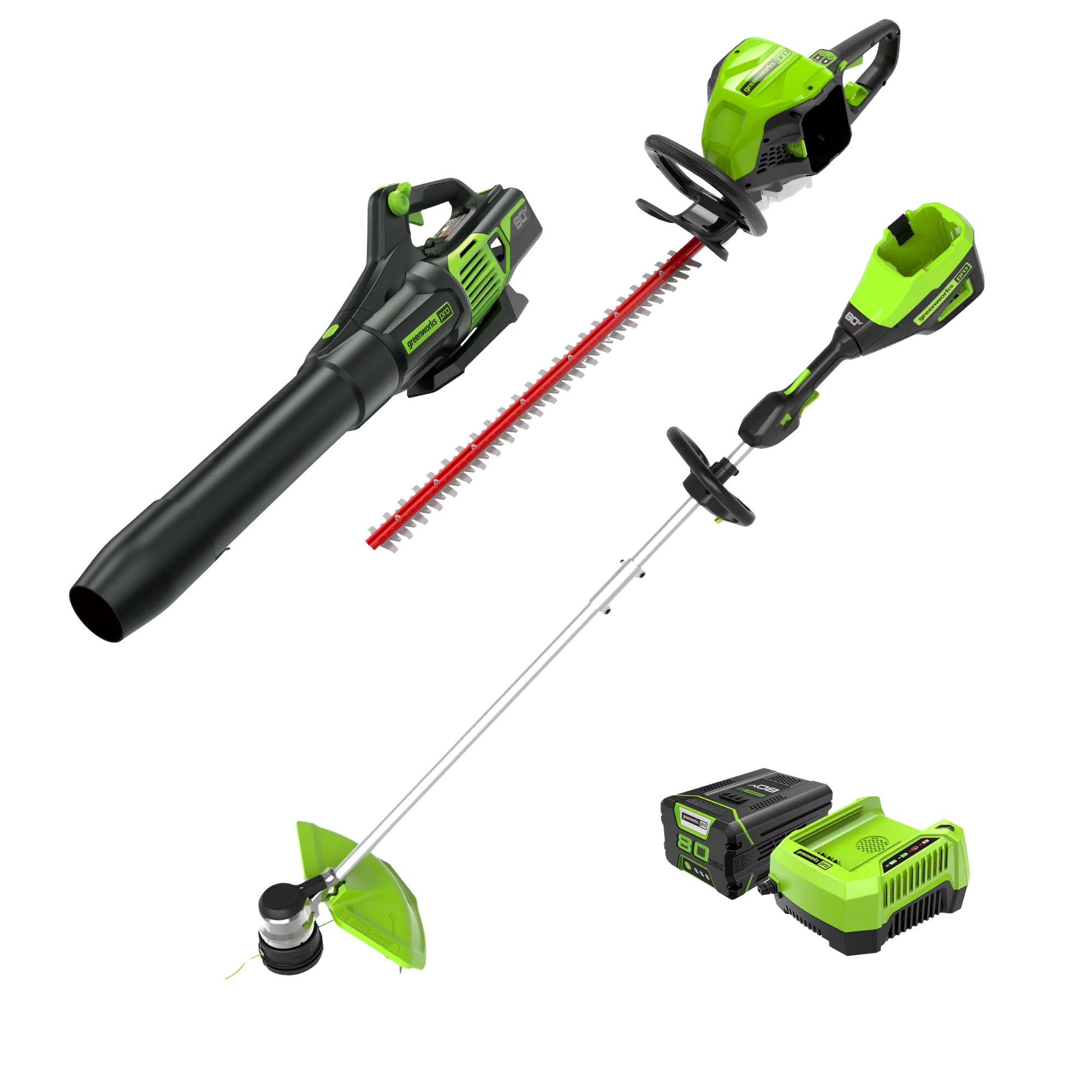 80V 16 Cordless Battery String Trimmer, 730 CFM Blower & 26 Hedge Trimmer Combo Kit w/ 2.0 Ah Battery & Charger