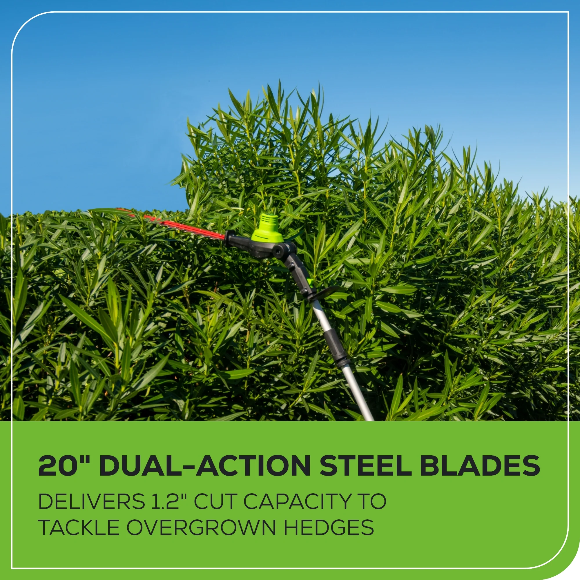 80V 20 Cordless Battery Pole Hedge Trimmer (1.2 cut, 3200 SPM) w/ 2.0Ah Battery & Charger