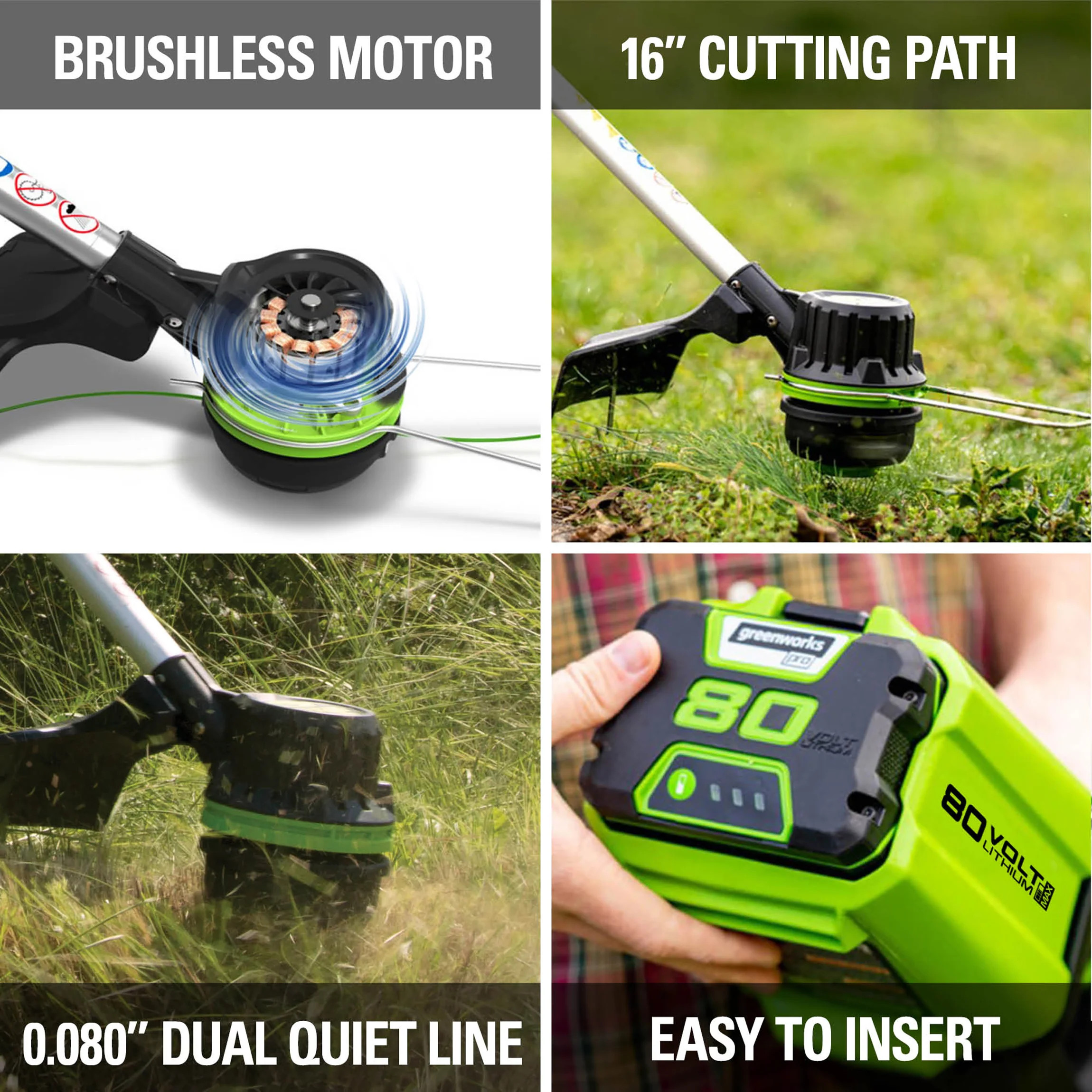 80V Cordless 16 Brushless String Trimmer( .08 line) w/ 2.0Ah Battery & Charger