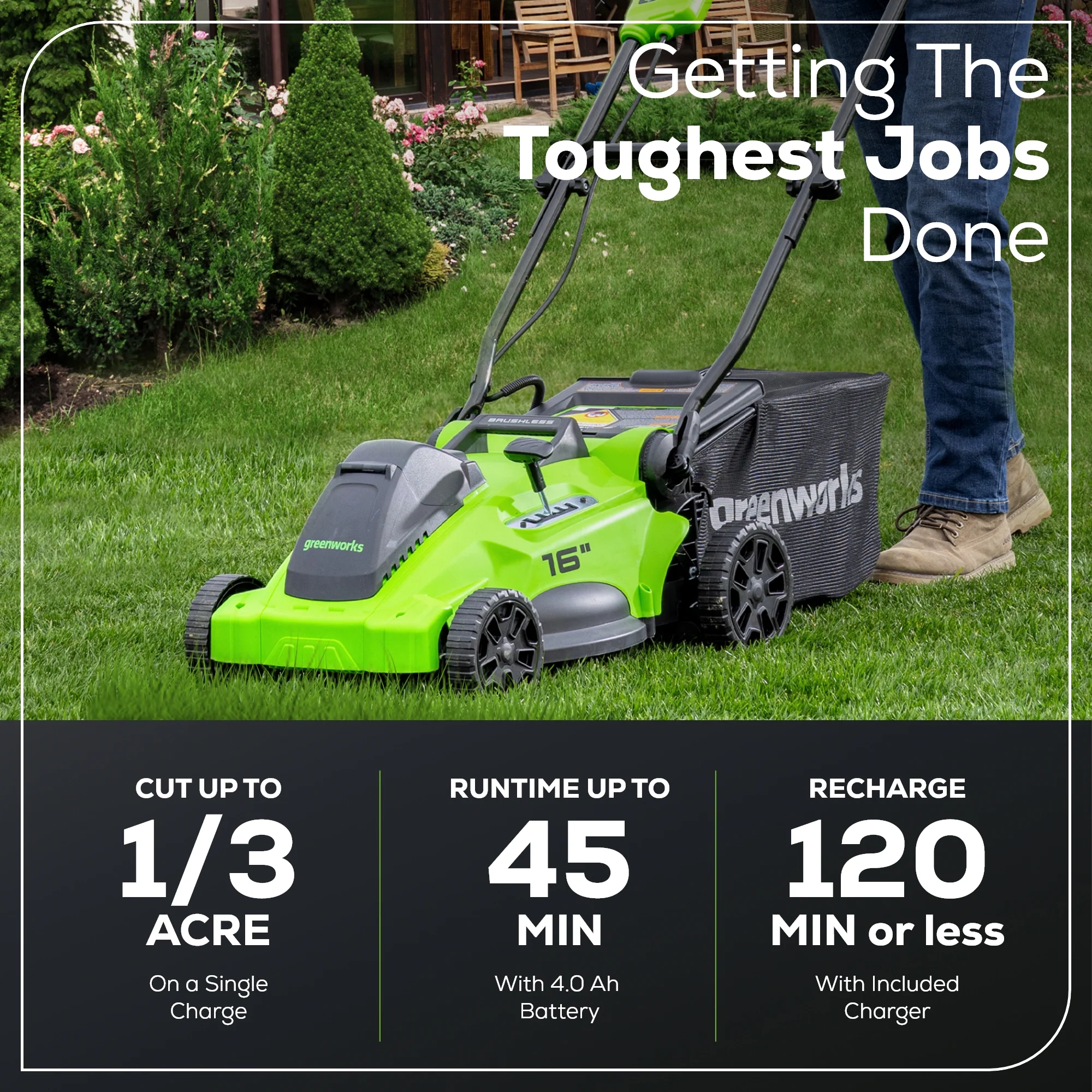 40V 16 Cordless Battery Brushless Push Lawn Mower & 350 CFM Blower Combo Kit w/ 4.0Ah Battery & Charger