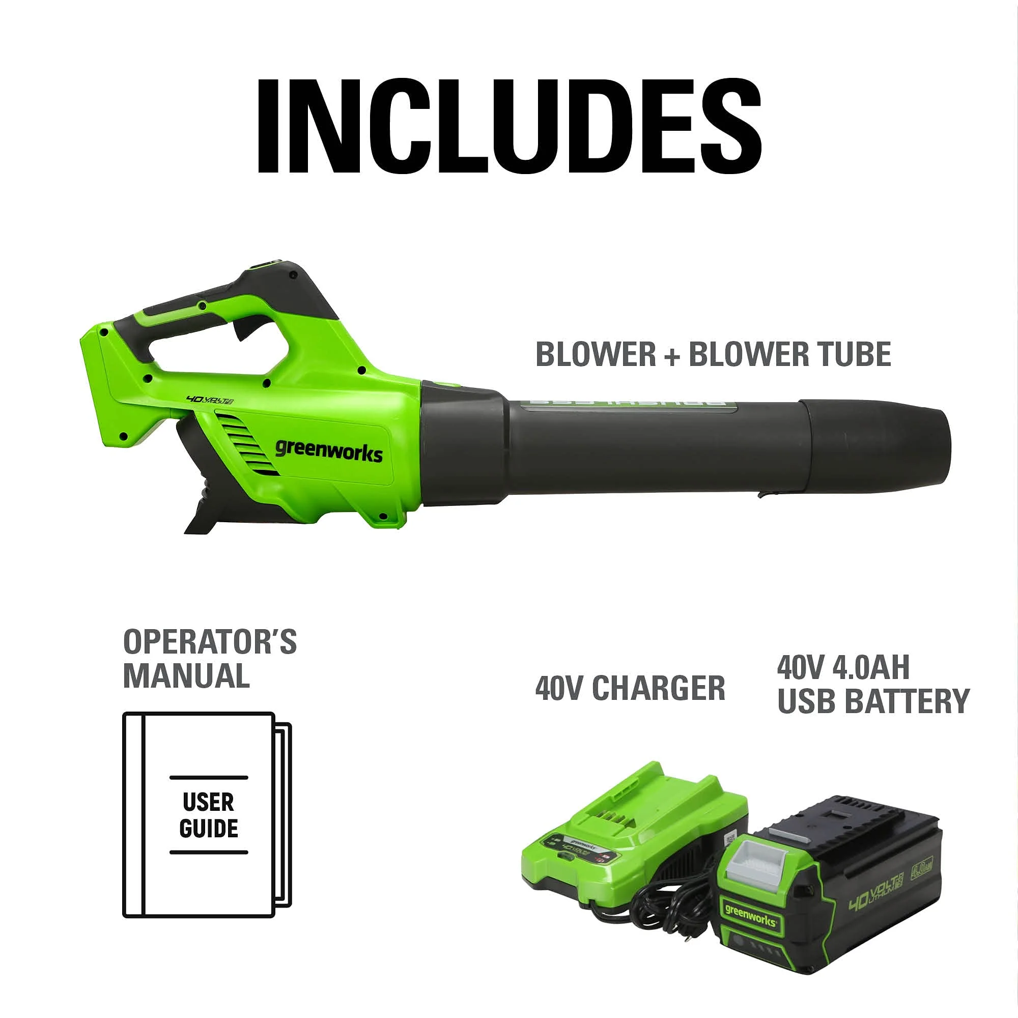 40V 550 CFM Cordless Battery Leaf Blower w/ 4.0 Ah Battery & Charger