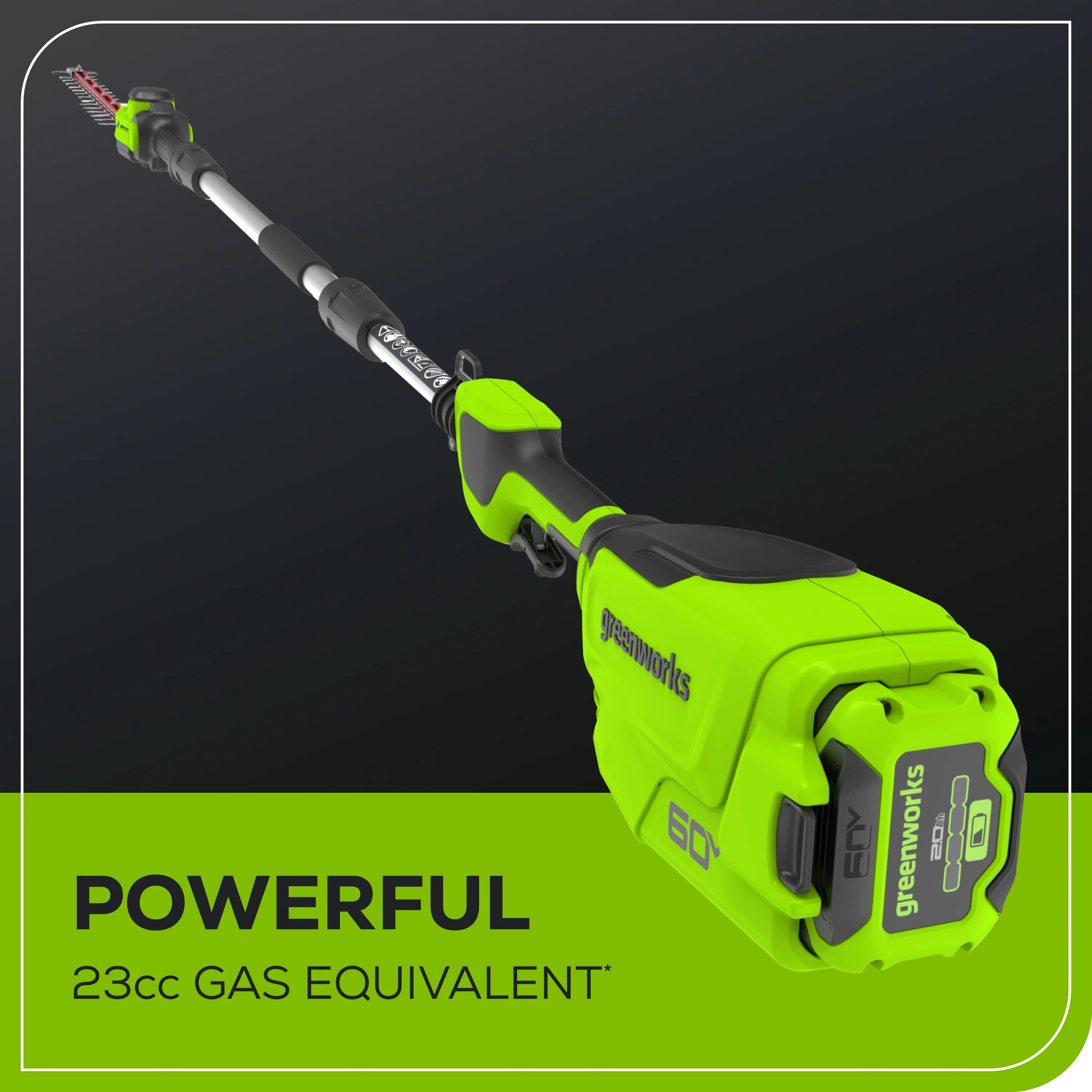 60V 20  6-position Cordless Battery Pole Hedge w/ 2Ah Battery and 3A Charger