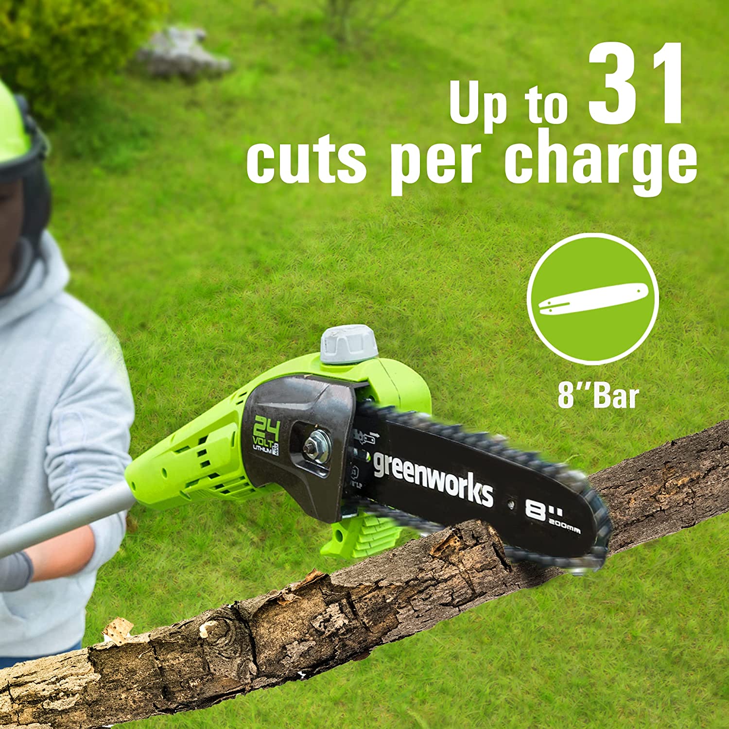 24V 8 Cordless Battery Polesaw & Pole Hedge Trimmer Combo Kit w/ 2Ah USB Battery and Charger