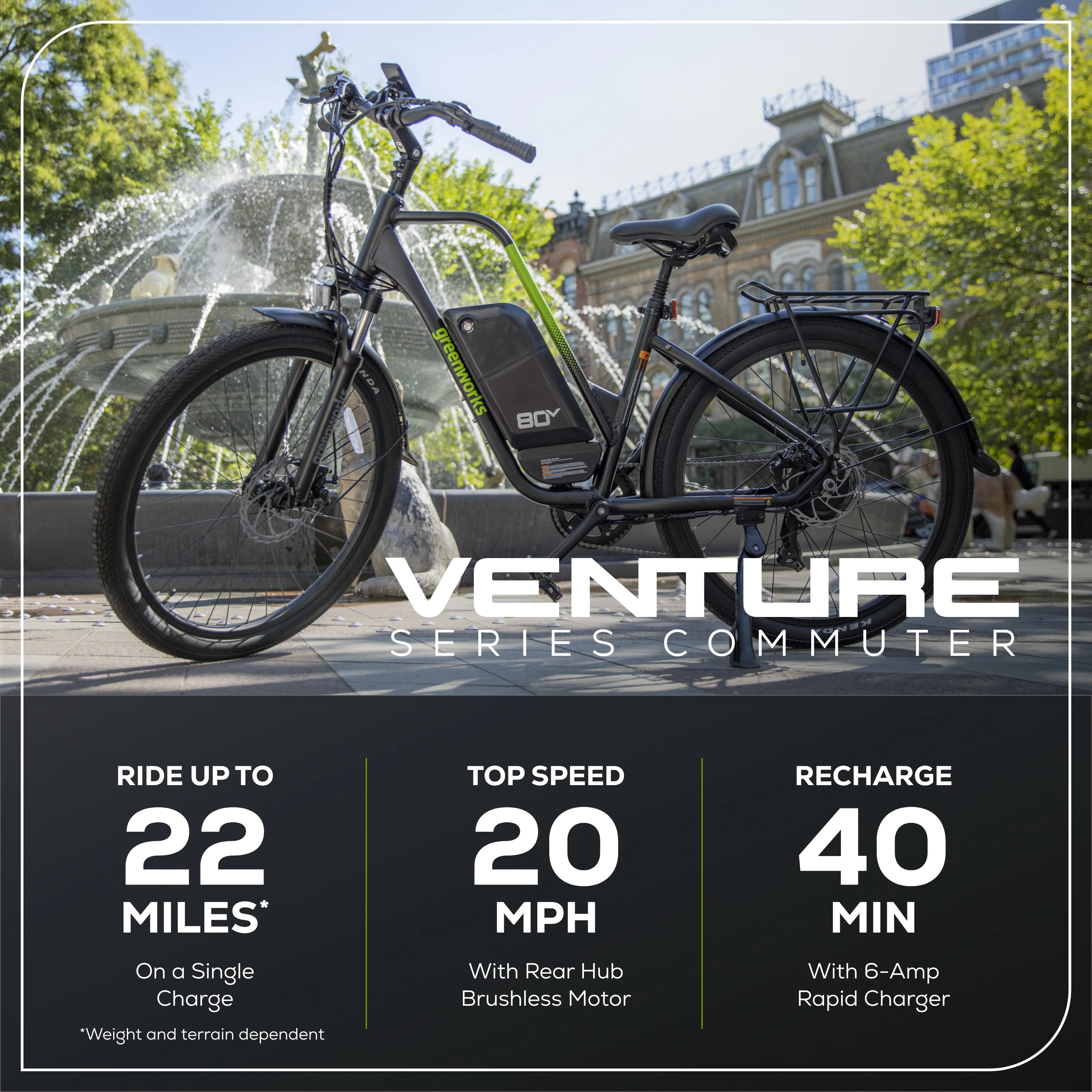 80V VENTURE Series 27.5” Electric Commuter Bike w/ 4Ah Battery and Charger