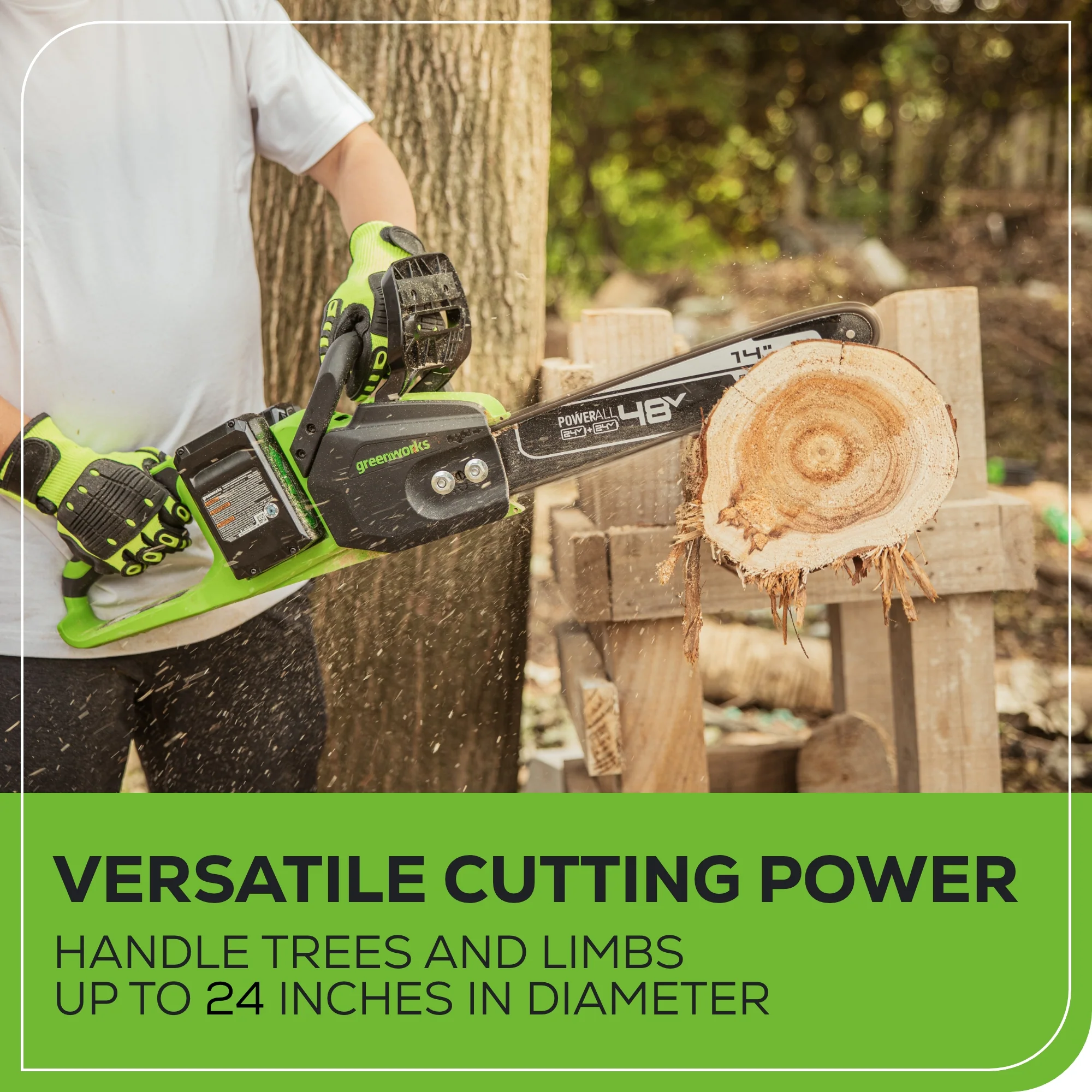 48V (2x24V) 14 Cordless Battery Chainsaw w/ Two (2) 4.0 Ah USB Batteries & Dual Port Charger