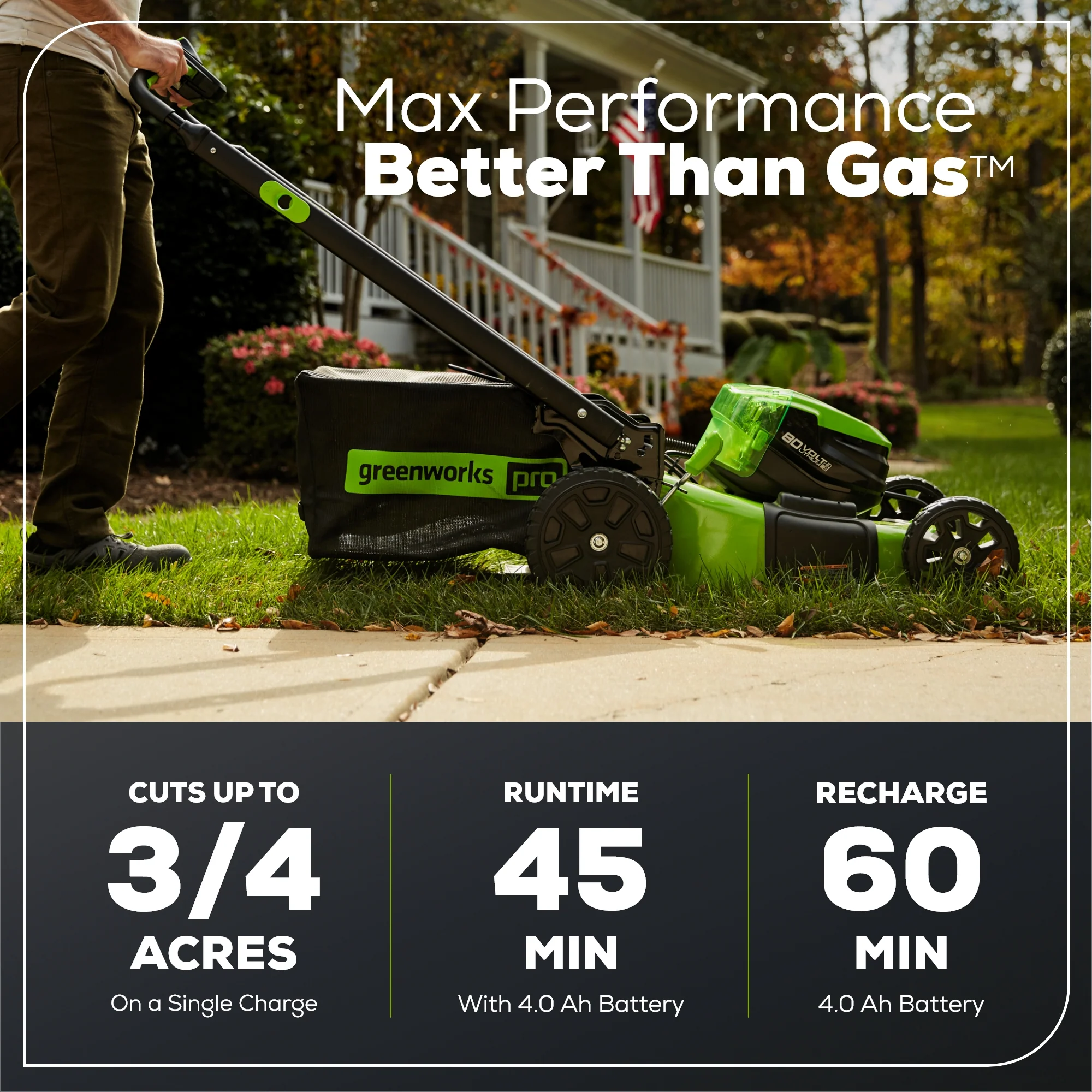 RENEWED 80V 21 Cordless Battery 4-in-1 Self-Propelled Lawn Mower w/ Two (2) 4.0Ah Batteries & Rapid Charger