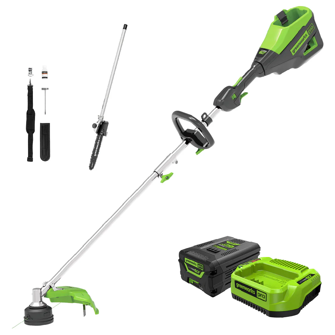 60V 16 Cordless Battery String Trimmer (Attachment Capable) & 10 Polesaw Attachment Combo Kit w/ 4.0 Ah Battery & Charger