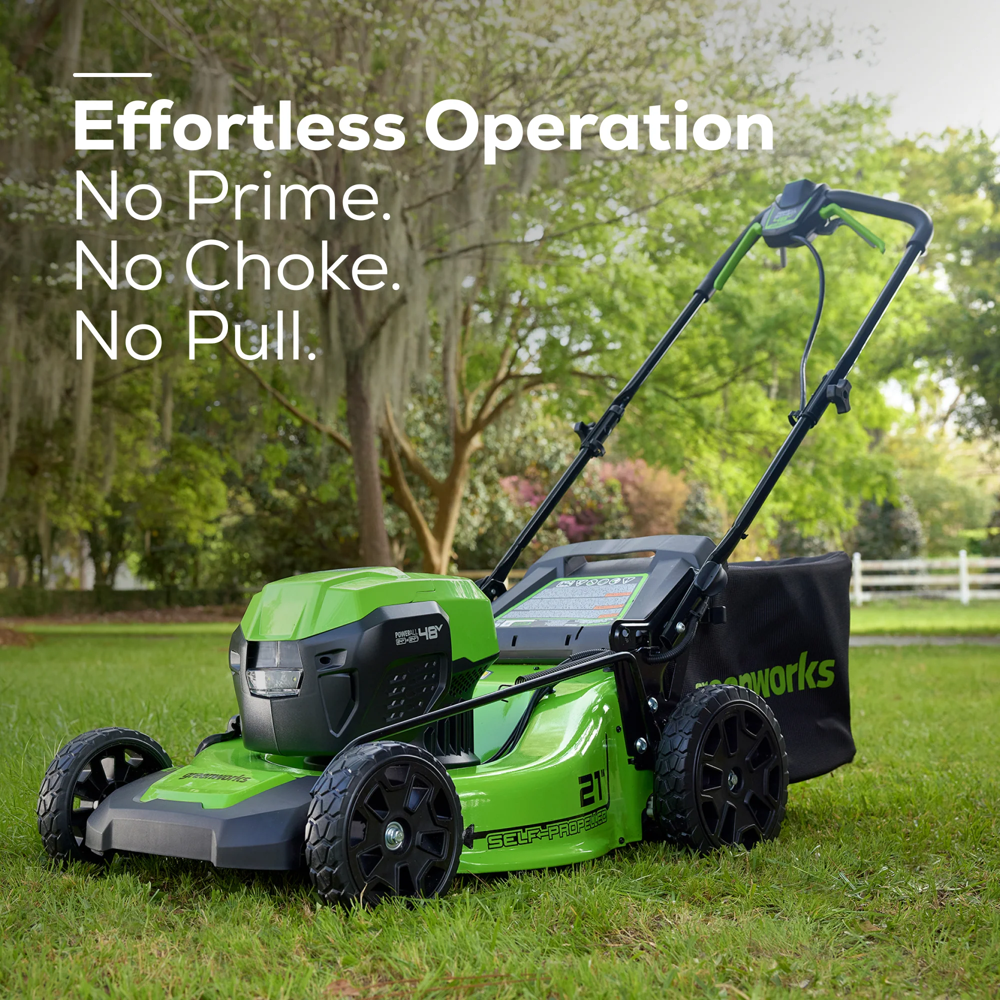 48V (2x24V) 21 Cordless Battery Self-Propelled Lawn Mower w/ Two (2) 5.0Ah USB Batteries & Dual Port Charger