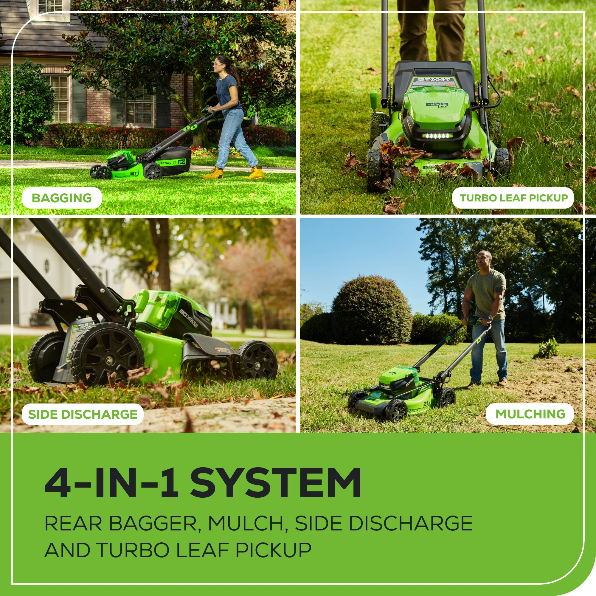 80V 21 Cordless Battery 4-in-1 Self-Propelled Mower w/ (2) 4.0Ah Batteries & Charger