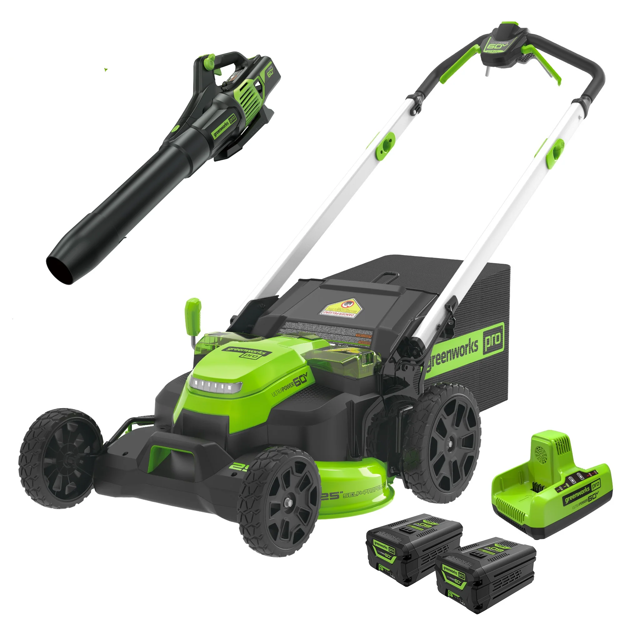 60V 25 Cordless Battery Self-Propelled Mower Combo Kit w/ Blower, (2) 4.0Ah Batteries and Dual Port Charger