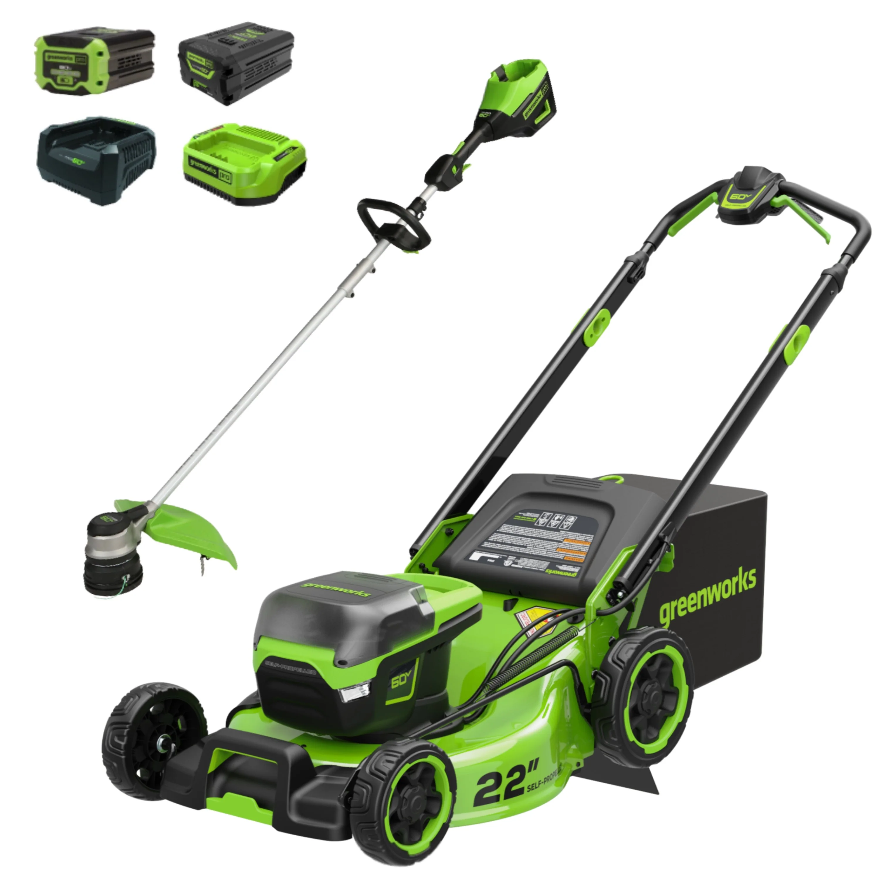 60V 22 Cordless Battery Self-Propelled Mower & 16 String Trimmer Combo Kit w/ (1) 8.0Ah and (1) 2.5Ah Batteries & (2) Chargers
