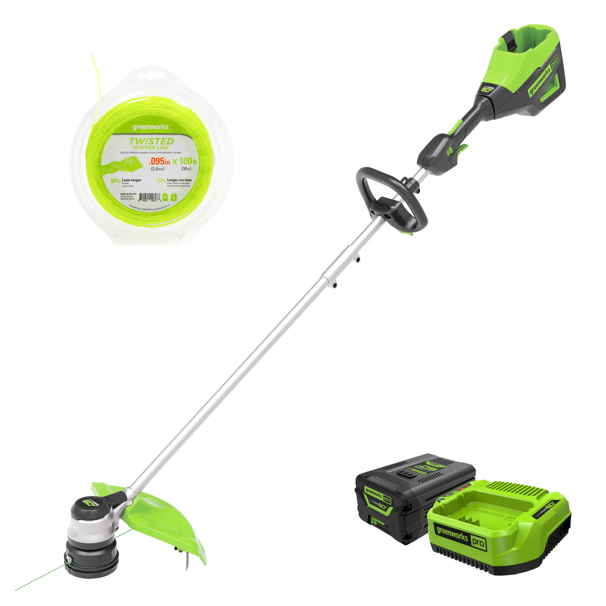 60V 16 Cordless Battery String Trimmer & 0.095 String Trimmer Line Combo Kit w/ 2.5Ah Battery & Charger