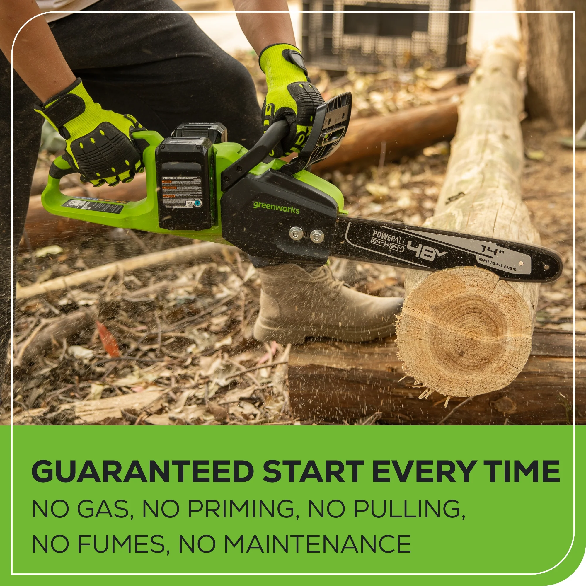 48V (2x24V) 14 Cordless Battery Chainsaw w/ Two (2) 4.0 Ah USB Batteries & Dual Port Charger