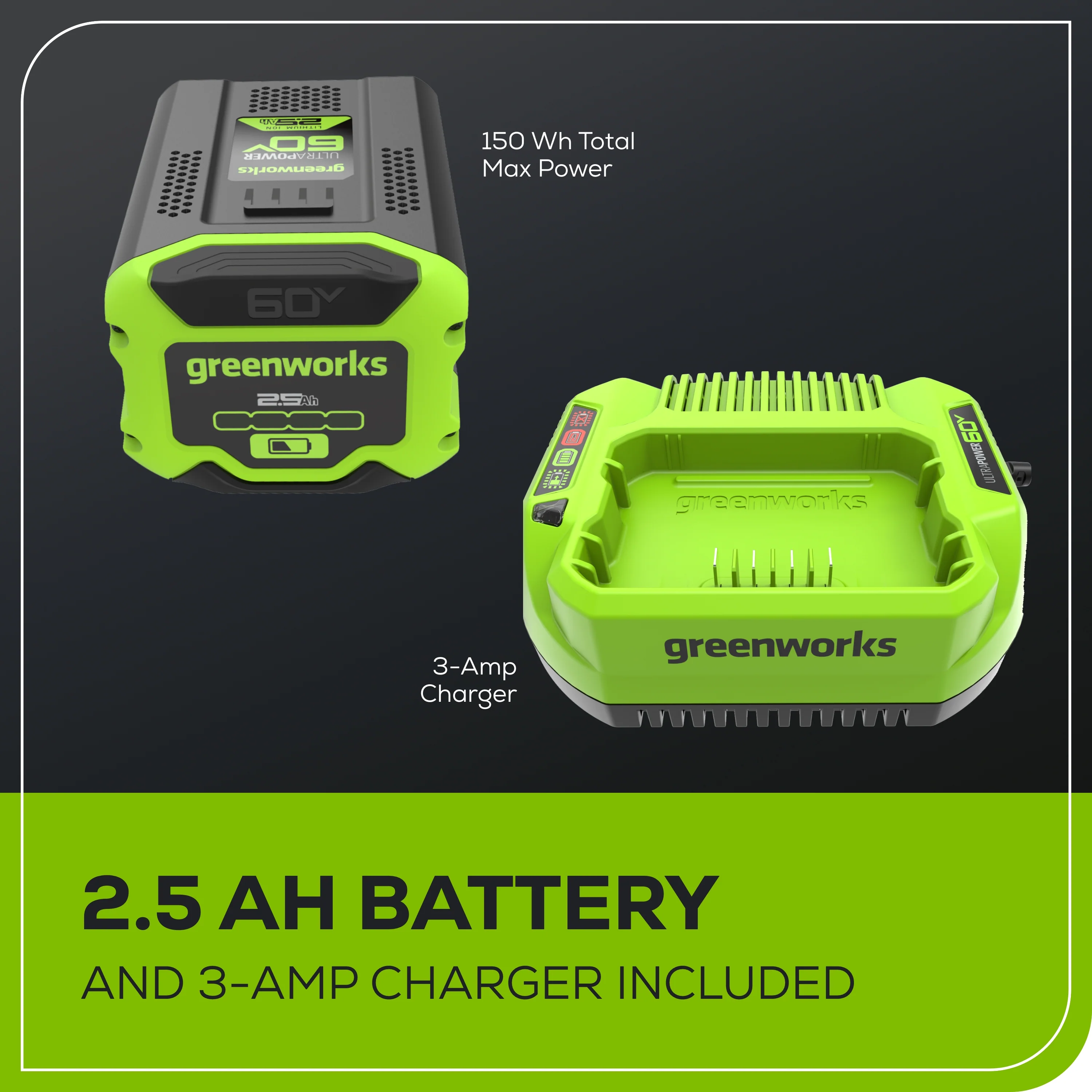 60V 8 Cordless Battery Edger w/ 2.5 Ah Battery and 3A Charger