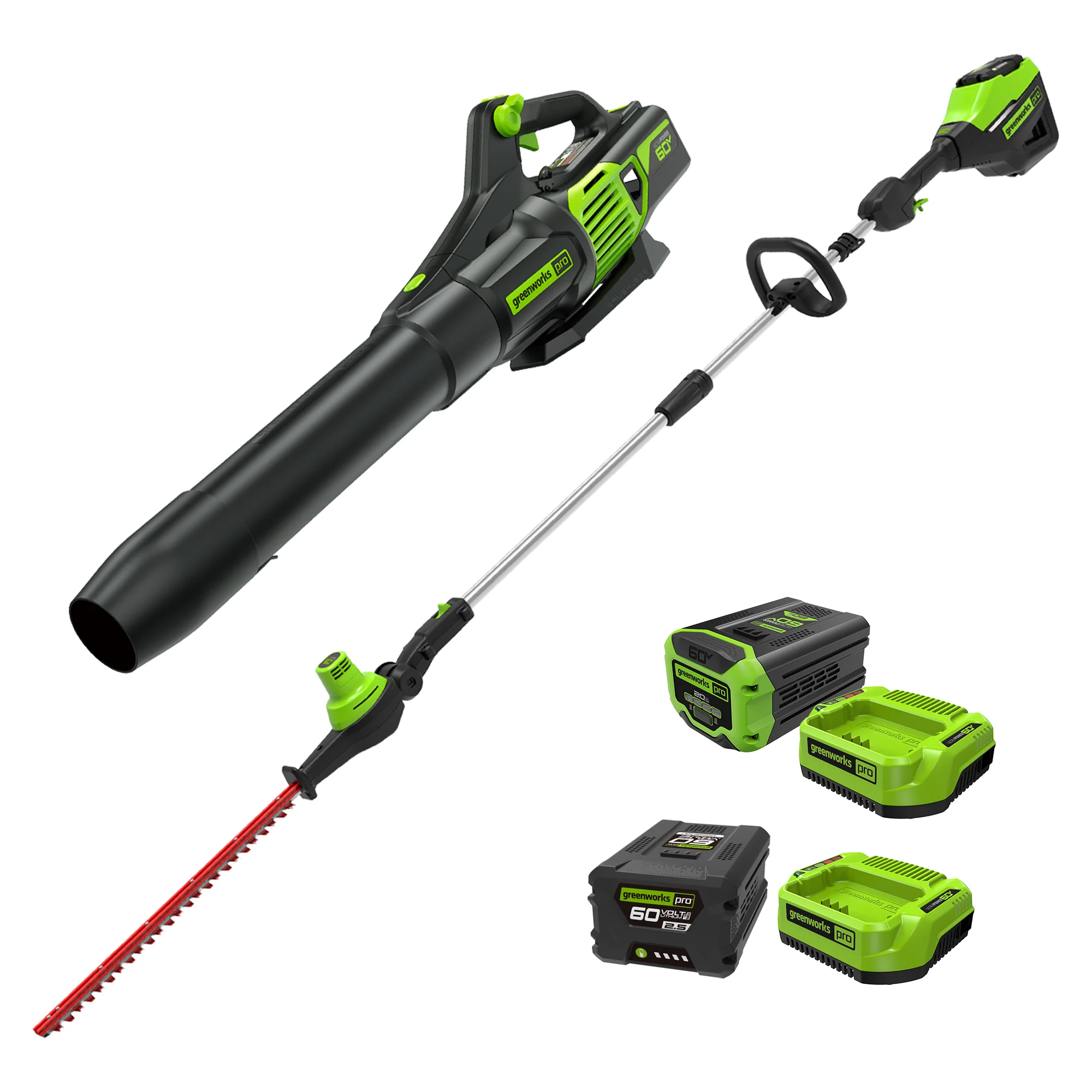 60V 20 Cordless Battery Pole Hedge Trimmer & 610 CFM Leaf Blower Combo Kit w/ 2.0Ah & 2.5Ah Battery & (2) Chargers