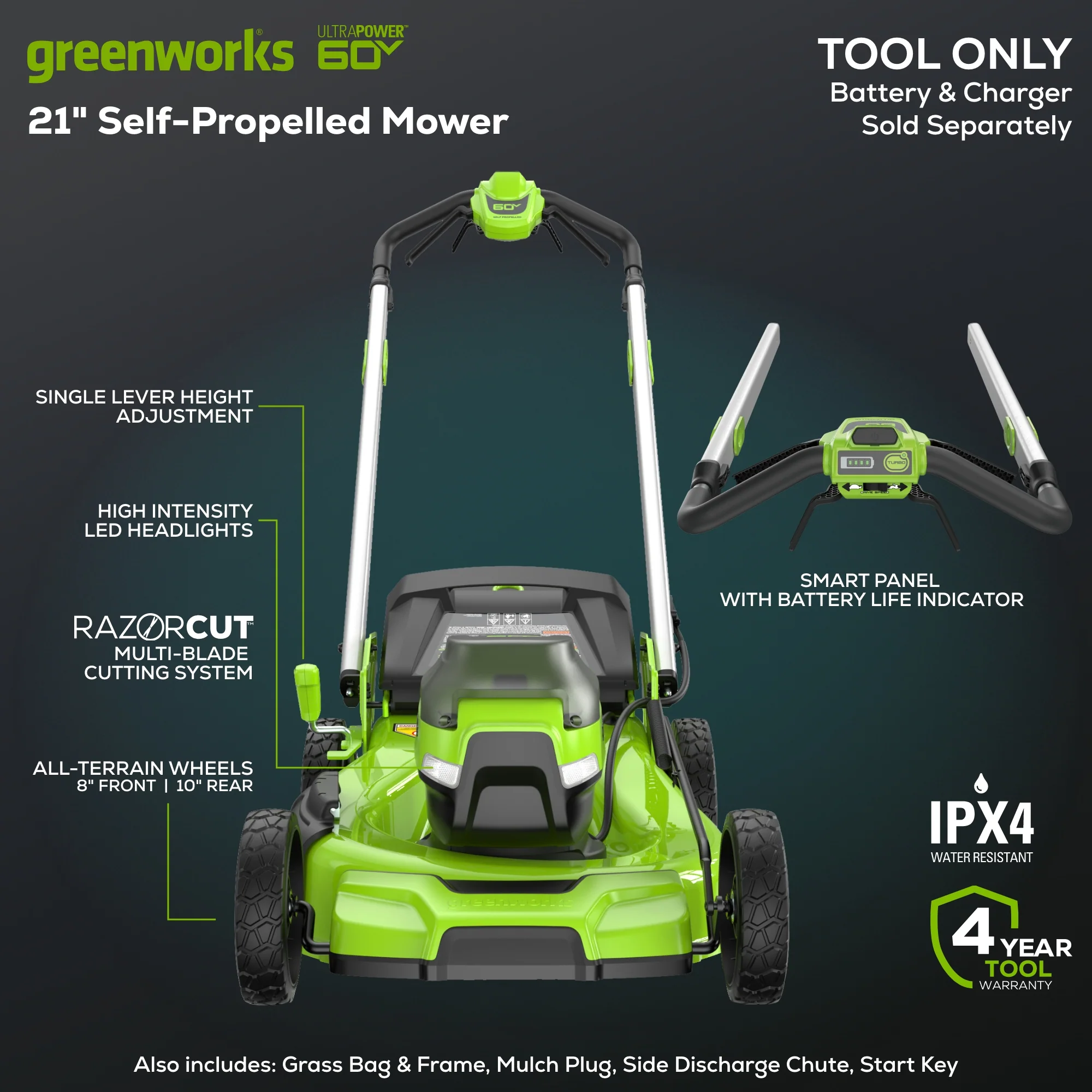 60V 21 Cordless Battery Dual Blade Self-Propelled Mower w/ (1) 8Ah battery and 6A Charger