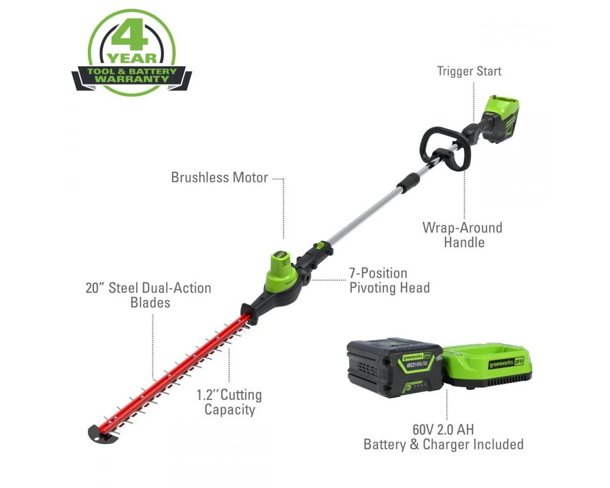 60V 20 Cordless Battery Pole Hedge Trimmer & 610 CFM Leaf Blower Combo Kit w/ 2.0Ah & 2.5Ah Battery & (2) Chargers
