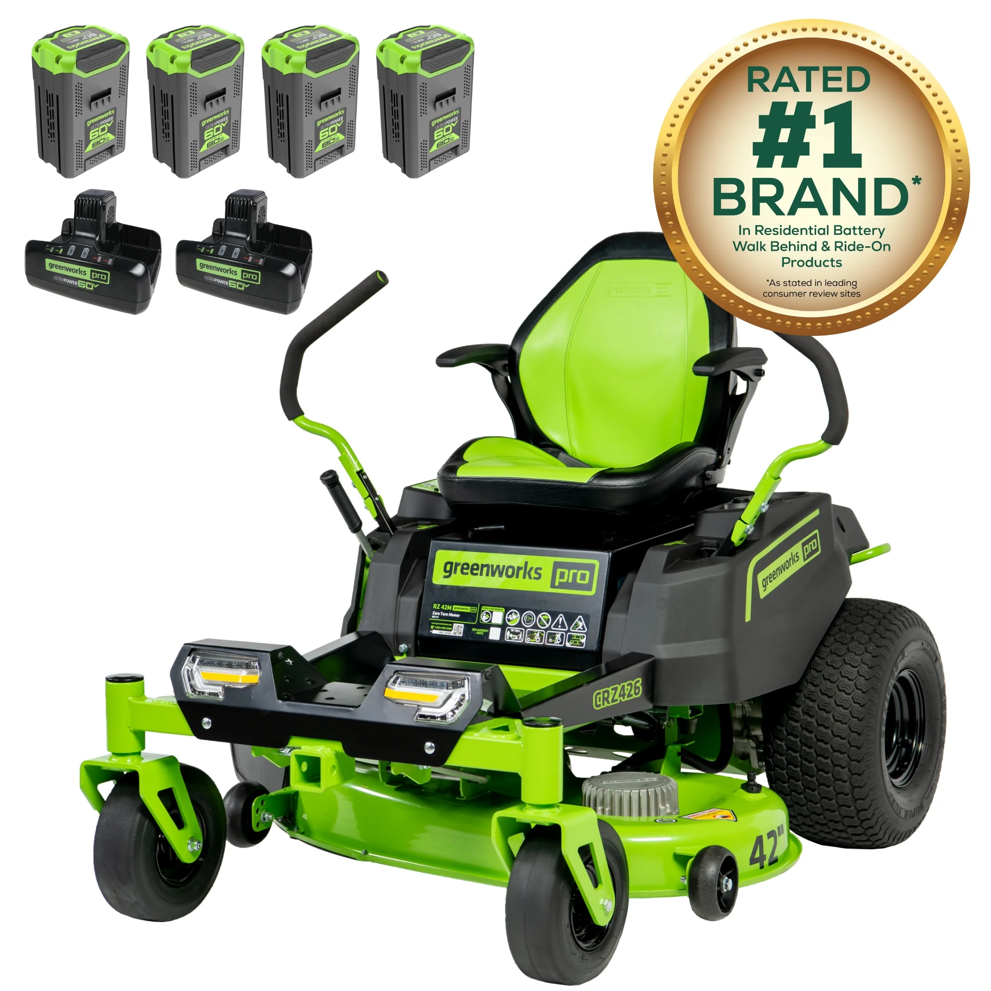 60V 42” Electric CrossoverZ Zero Turn Mower with (4) 8.0Ah Batteries & (2) Dual Port Turbo Chargers