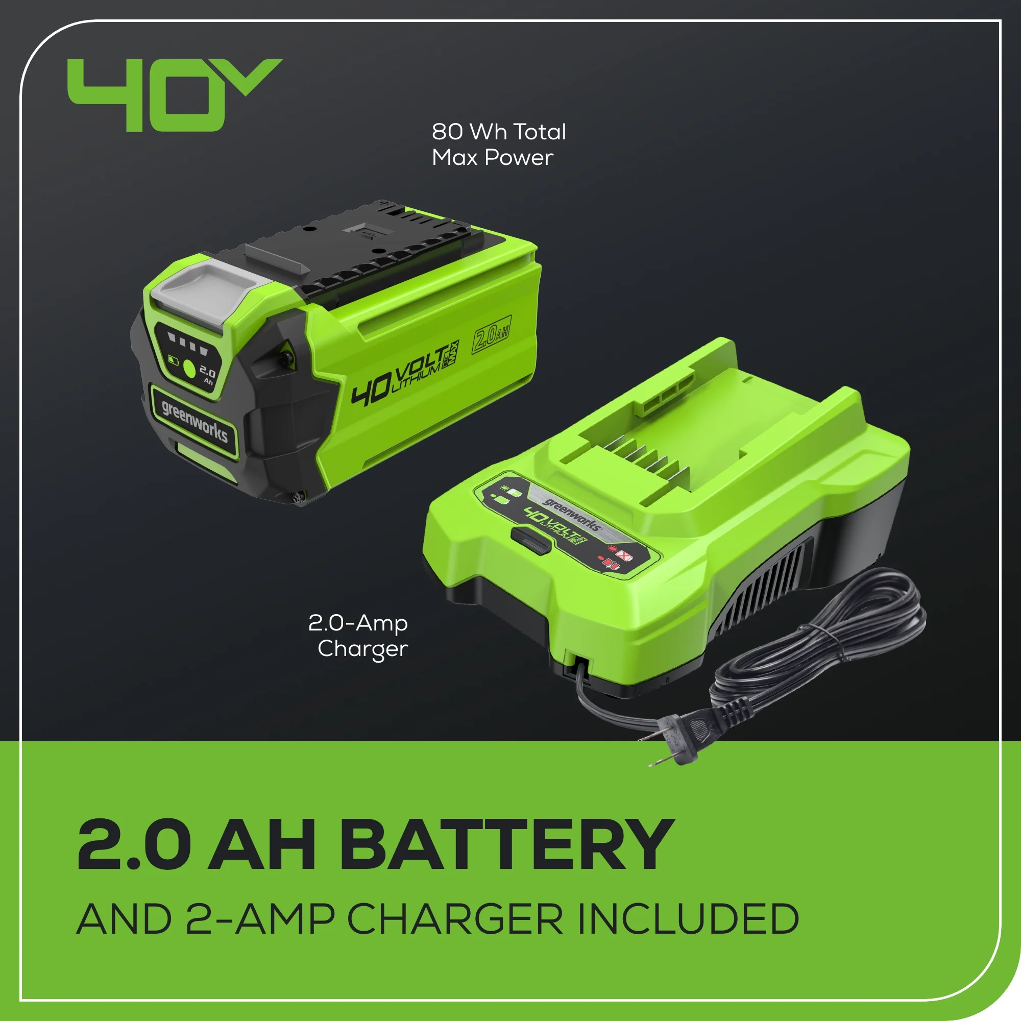 40V 8 Cordless Battery Pole Saw w/ 2.0 Ah Battery & Charger