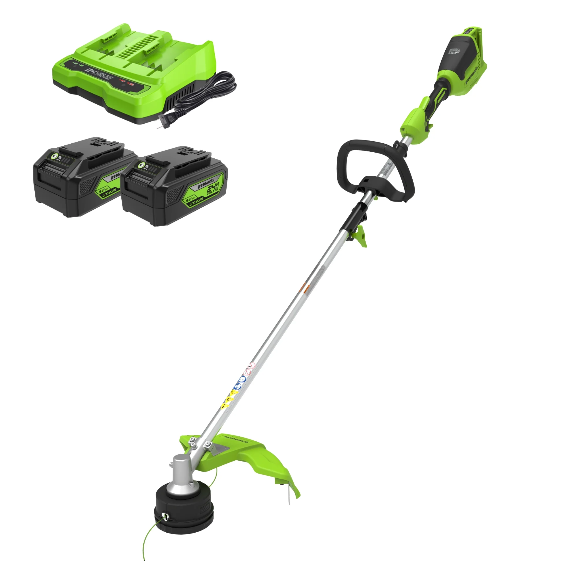 48V (2x24V) 16 Cordless Battery String Trimmer (Attachment Capable) w/ (2) 4.0Ah USB Batteries & Dual Port Charger