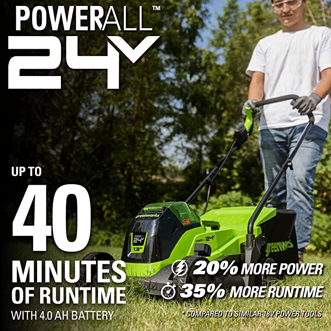 24V 13 Cordless Battery BL Push Lawn Mower w/ 4.0Ah Battery & Charger
