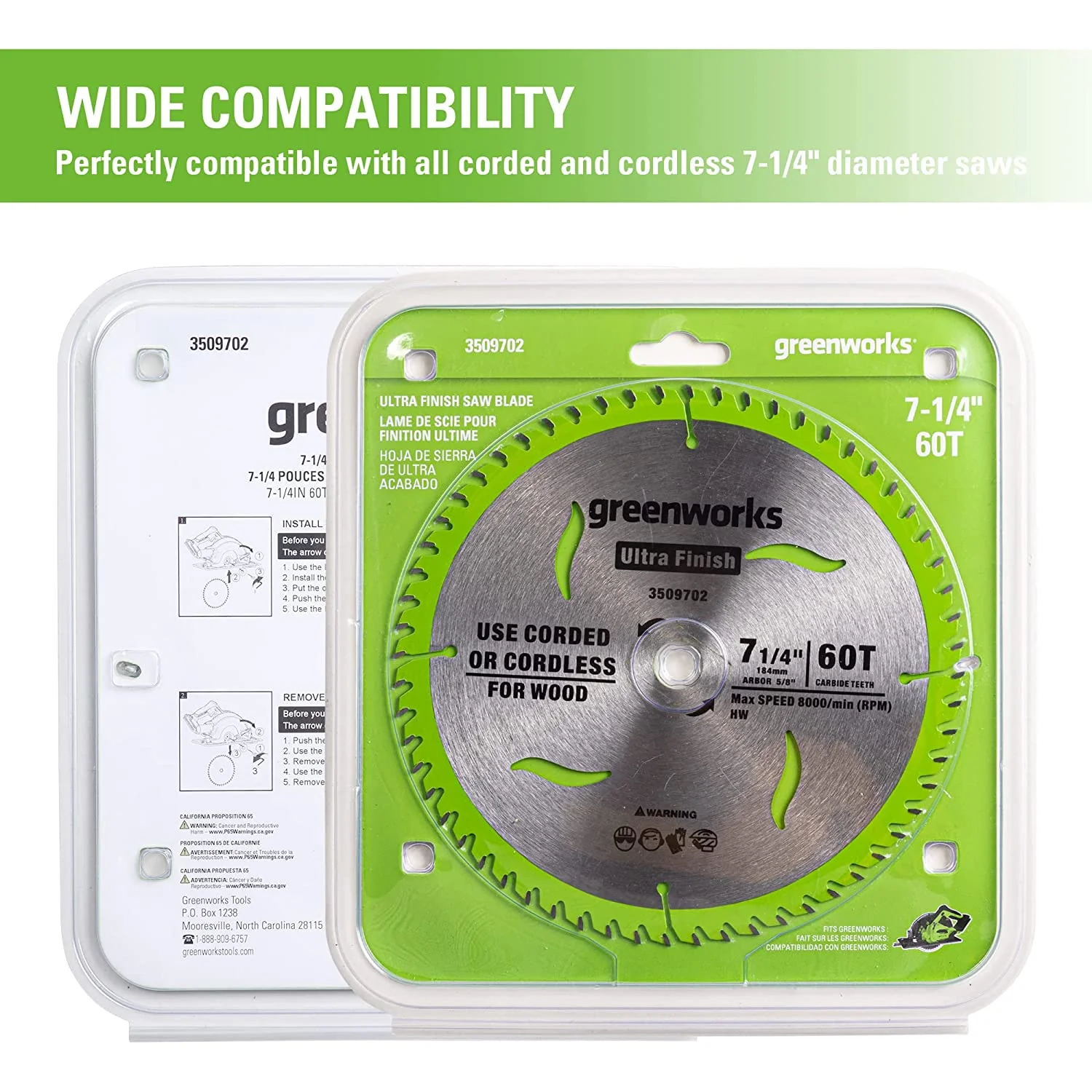 Greenworks 24V 7-1/4  60T Circular Saw Blades