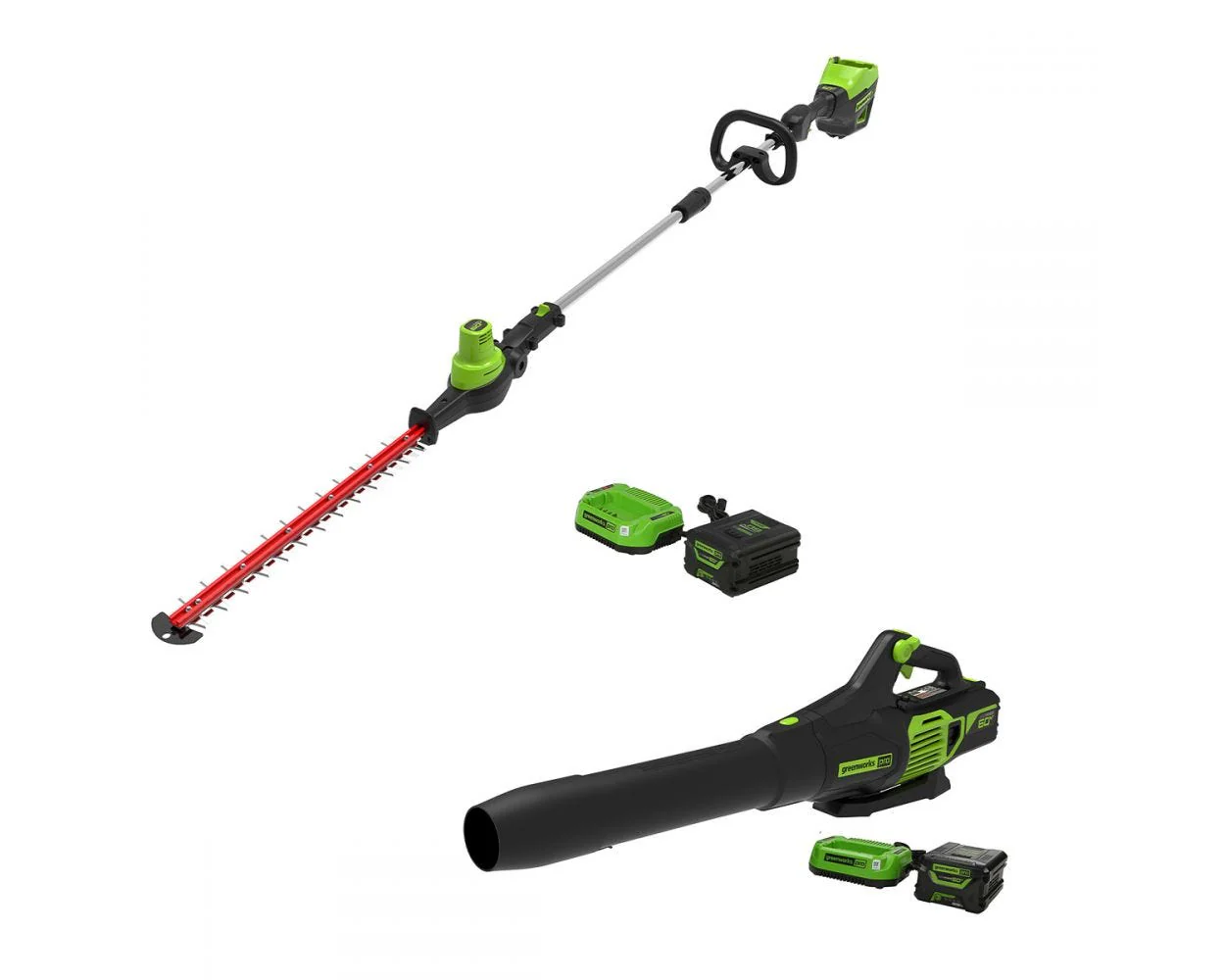 60V 20 Cordless Battery Pole Hedge Trimmer & 610 CFM Leaf Blower Combo Kit w/ 2.0Ah & 2.5Ah Battery & (2) Chargers