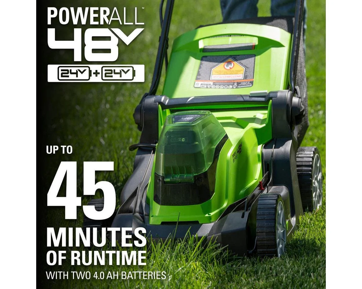48V (2x24V) 17 Cordless Battery Push Mower & FREE Drill/Driver Combo Kit w/ (2) 4.0 Ah USB Batteries & Dual Port Charger