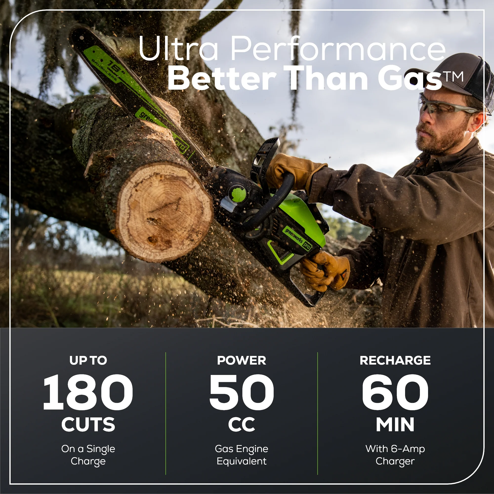 60V 18 Cordless Battery BL 2.5kW Chainsaw w/ 5.0Ah Battery & Rapid Charger