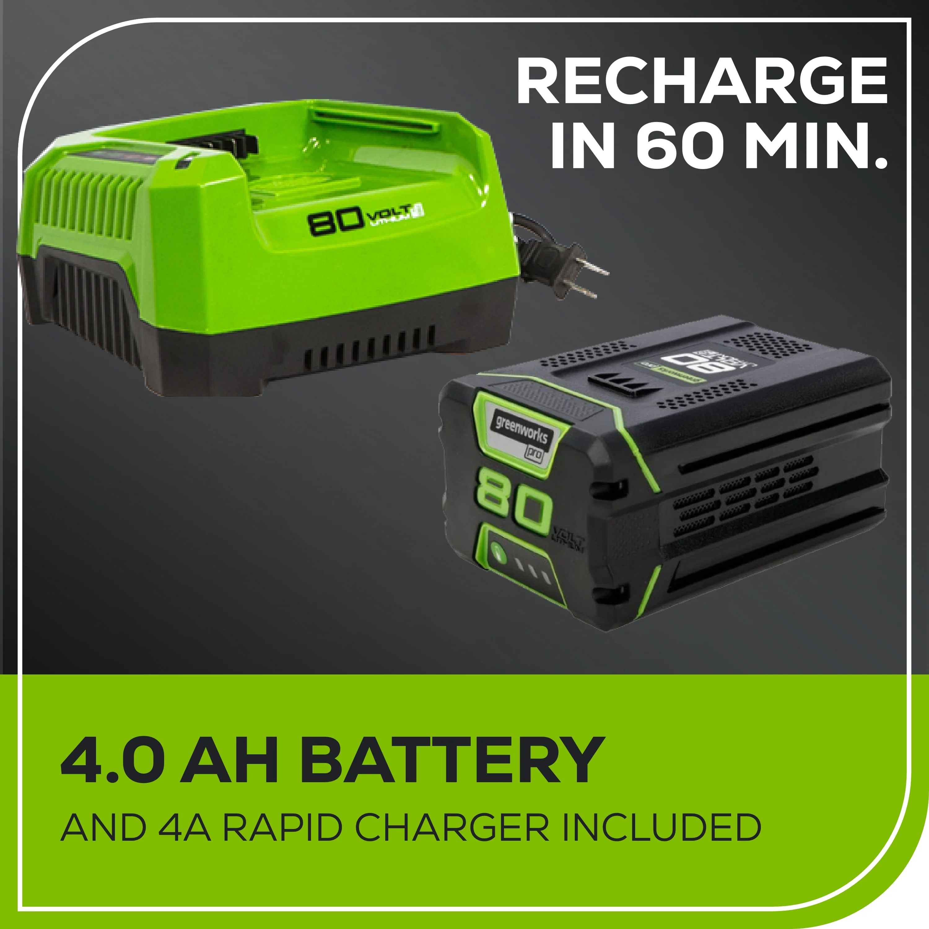 RENEWED 80V 18 2.5kW Cordless Battery Chainsaw (Sturdy Case, Chains Included) w/  4.0Ah Battery & 4A Charger)