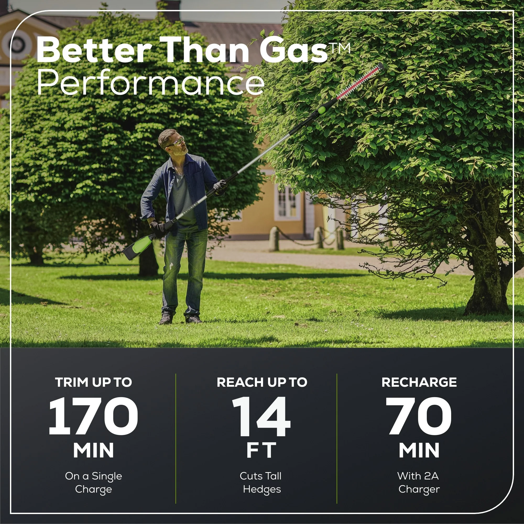 80V 20 Cordless Battery Pole Hedge Trimmer (1.2 cut, 4000 SPM) w/ 2.0Ah Battery & Charger