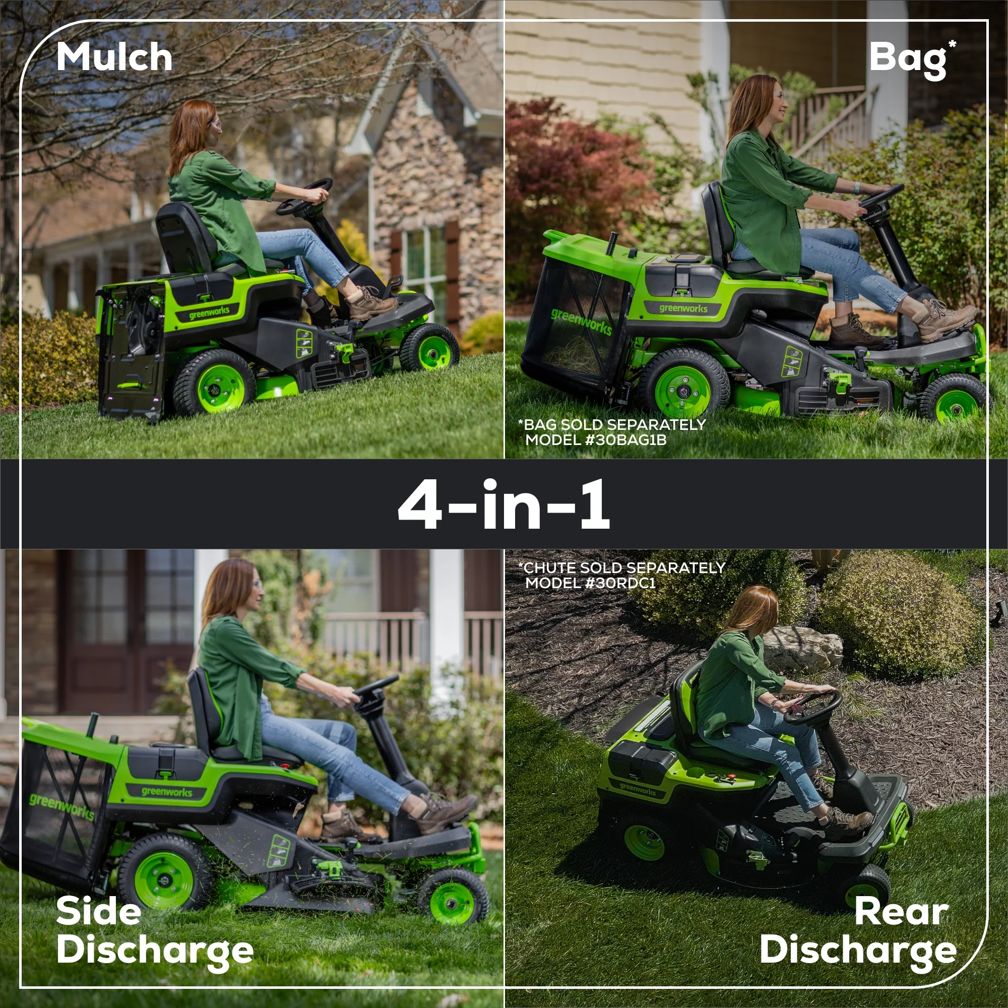 60V 30” CrossoverT Riding Lawn Tractor with (2) 8.0 Ah, (2) 4.0 Ah Batteries & 600-Watt Charger